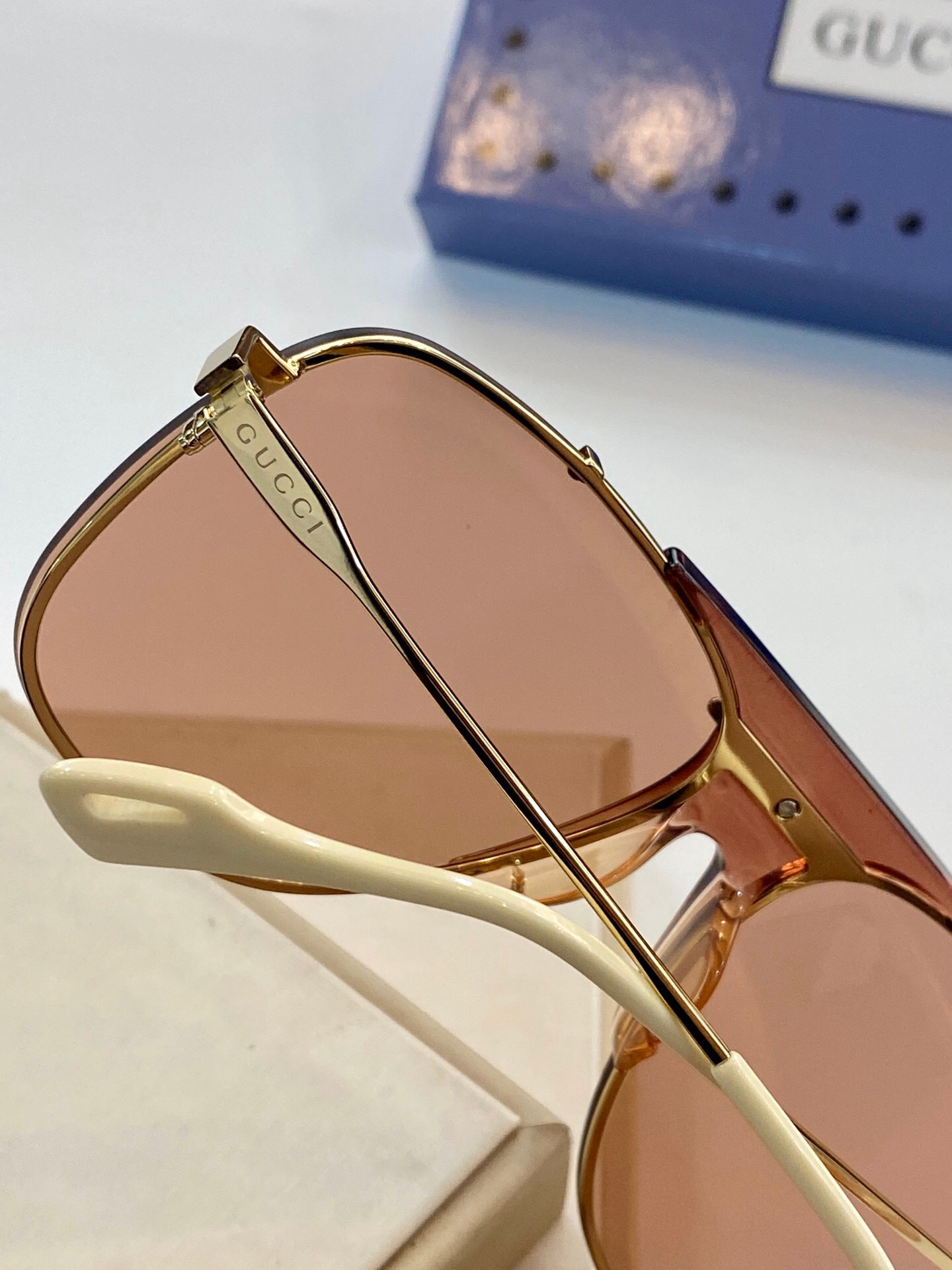 GUCCI-GOLD-FRAME-BROWN-LENS-SUNGLASSES-GG0739S-002-07 GUCCI GOLD FRAME BROWN LENS SUNGLASSES GG0739S 002 07