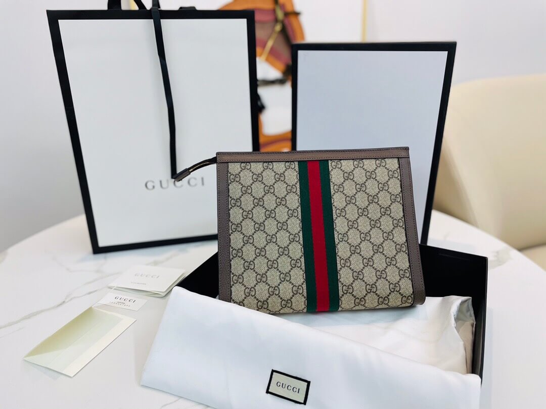 GUCCI-OPHIDIA-POUCH-BEIGE-EBONY-GG-SUPREME-CANVAS-625549-96IWG-8745-04 GUCCI OPHIDIA POUCH BEIGE EBONY GG SUPREME CANVAS 625549 96IWG 8745 04
