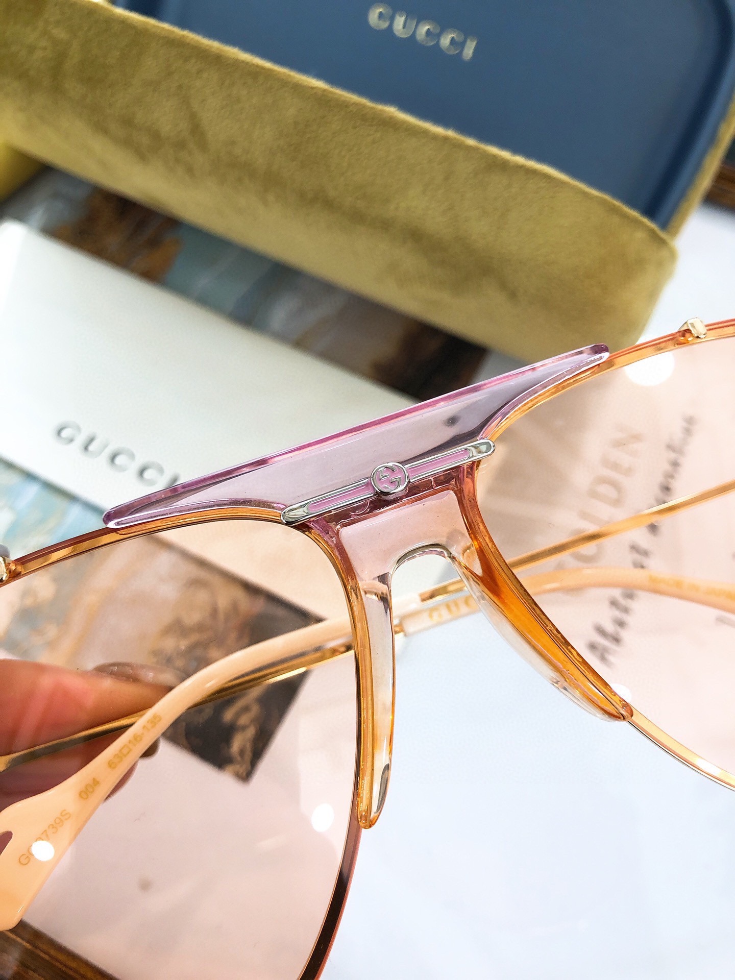 GUCCI-SILVER-FRAME-PINK-VIOLET-LENS-SUNGLASSES-GG0739S-004-02 GUCCI SILVER FRAME PINK VIOLET LENS SUNGLASSES GG0739S 004 02