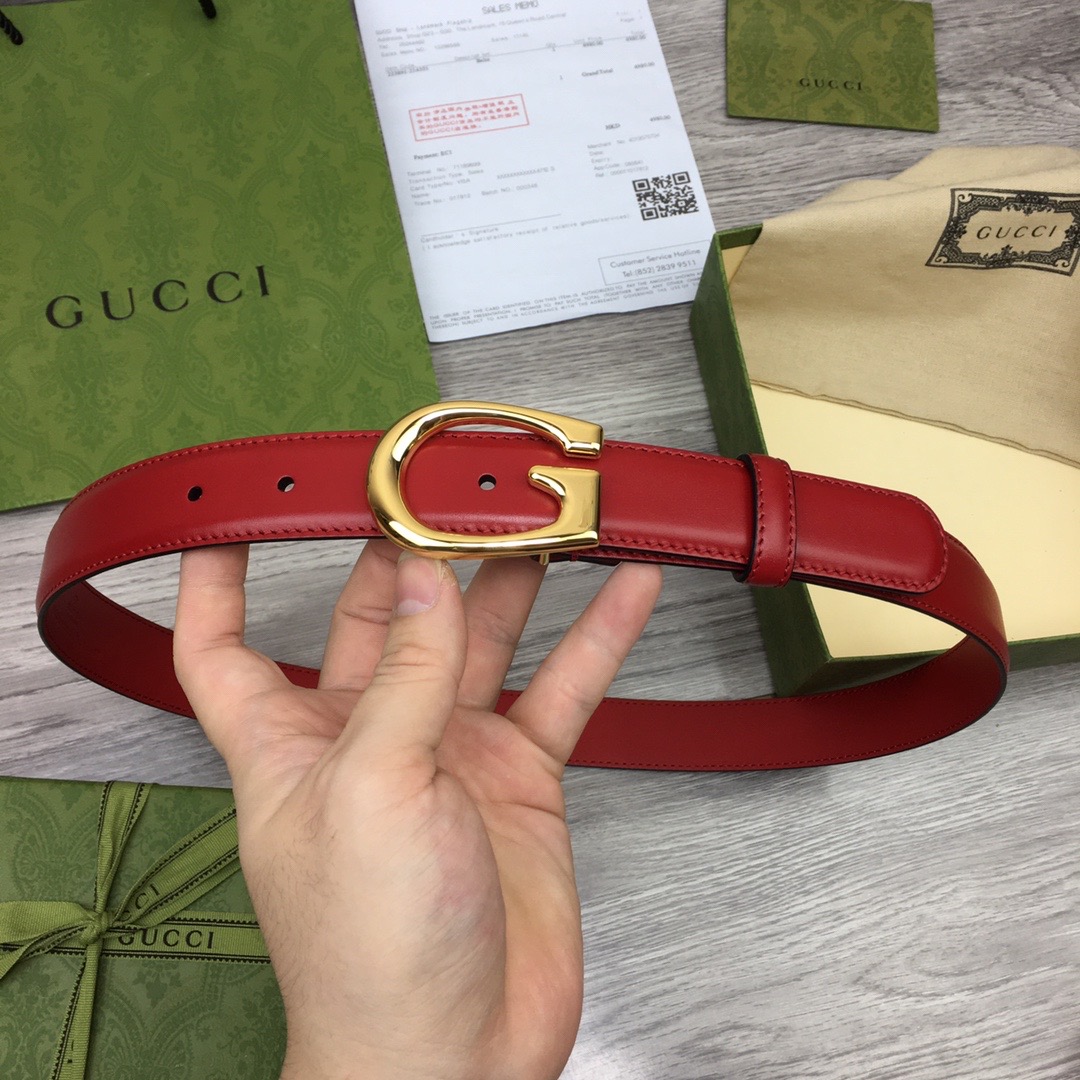 GUCCI-THIN-BELT-WITH-G-BUCKLE-RED-655566-BGH0G-6638-01 GUCCI THIN BELT WITH G BUCKLE RED 655566 BGH0G 6638 01