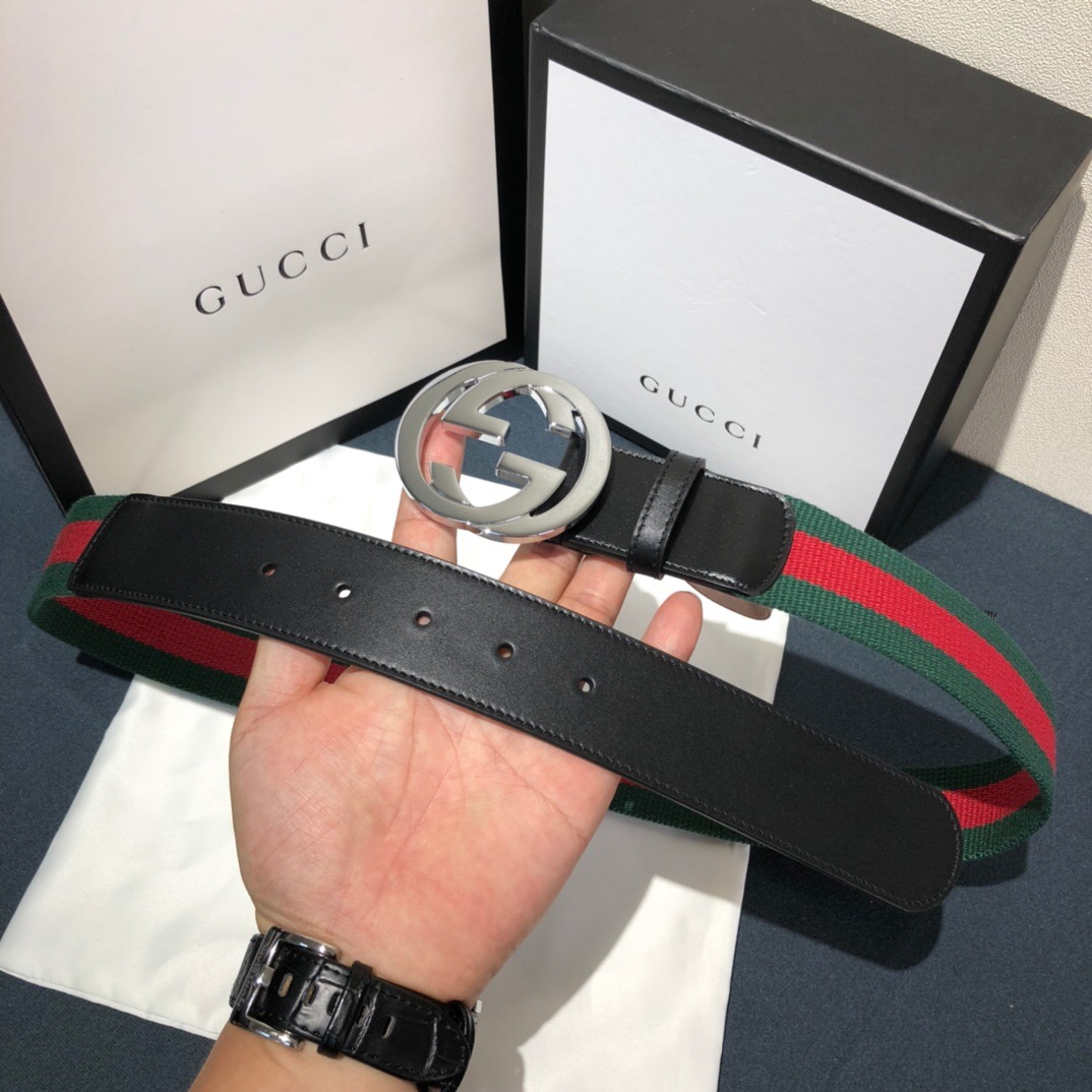 GUCCI-WEB-BELT-WITH-G-BUCKLE-GREEN-AND-RED-411924-H917N-1060-02 GUCCI WEB BELT WITH G BUCKLE GREEN AND RED 411924 H917N 1060 02