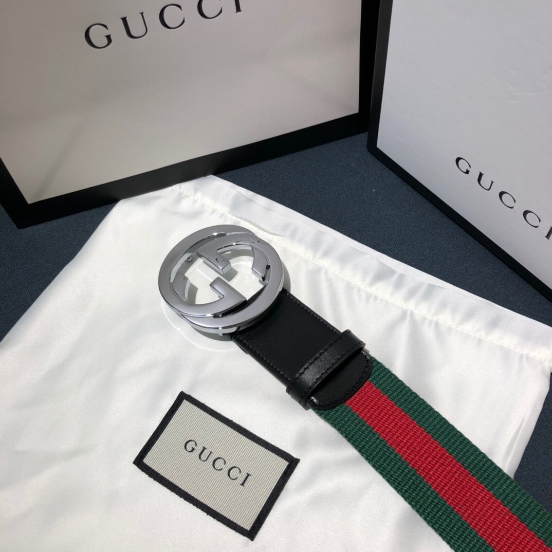 GUCCI-WEB-BELT-WITH-G-BUCKLE-GREEN-AND-RED-411924-H917N-1060-03 GUCCI WEB BELT WITH G BUCKLE GREEN AND RED 411924 H917N 1060 03
