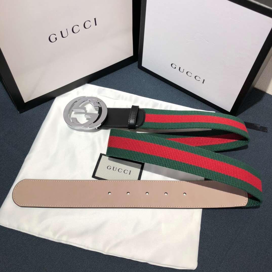GUCCI-WEB-BELT-WITH-G-BUCKLE-GREEN-AND-RED-411924-H917N-1060-04 GUCCI WEB BELT WITH G BUCKLE GREEN AND RED 411924 H917N 1060 04