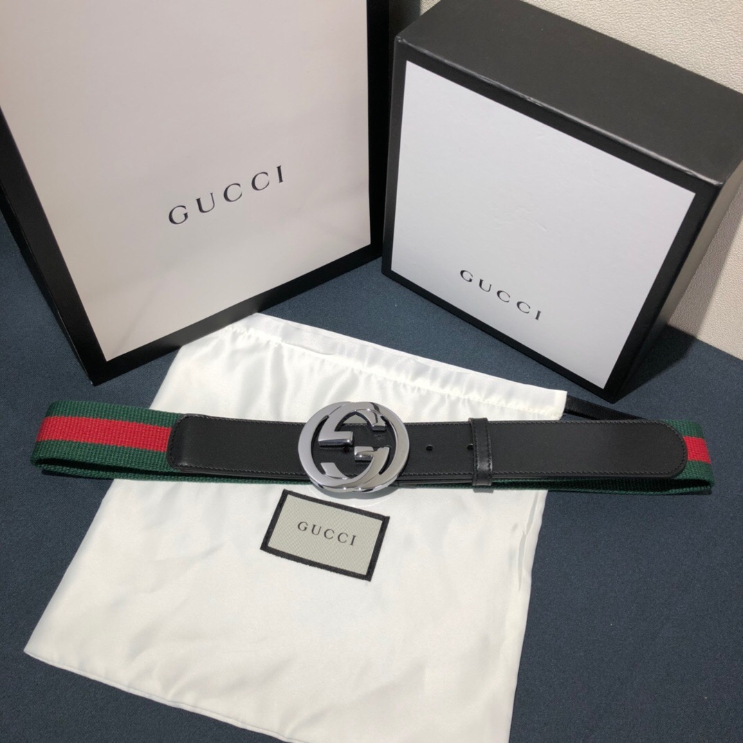 GUCCI-WEB-BELT-WITH-G-BUCKLE-GREEN-AND-RED-411924-H917N-1060-05 GUCCI WEB BELT WITH G BUCKLE GREEN AND RED 411924 H917N 1060 05