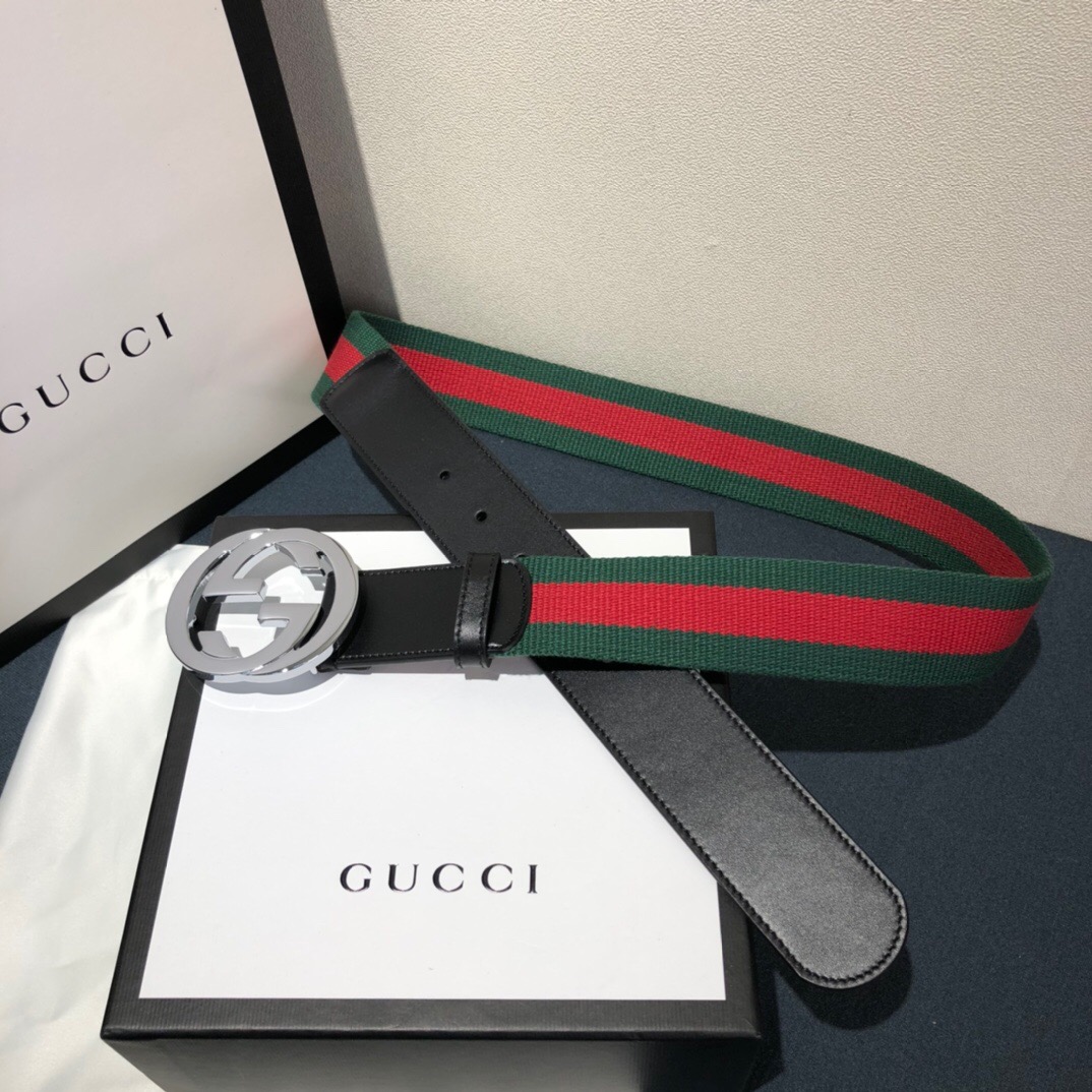 GUCCI-WEB-BELT-WITH-G-BUCKLE-GREEN-AND-RED-411924-H917N-1060-06 GUCCI WEB BELT WITH G BUCKLE GREEN AND RED 411924 H917N 1060 06