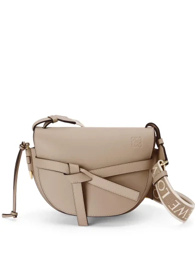 LOEWE SMALL GATE BAG IN SOFT CALFSKIN AND JACQUARD SAND 0010643401 0
