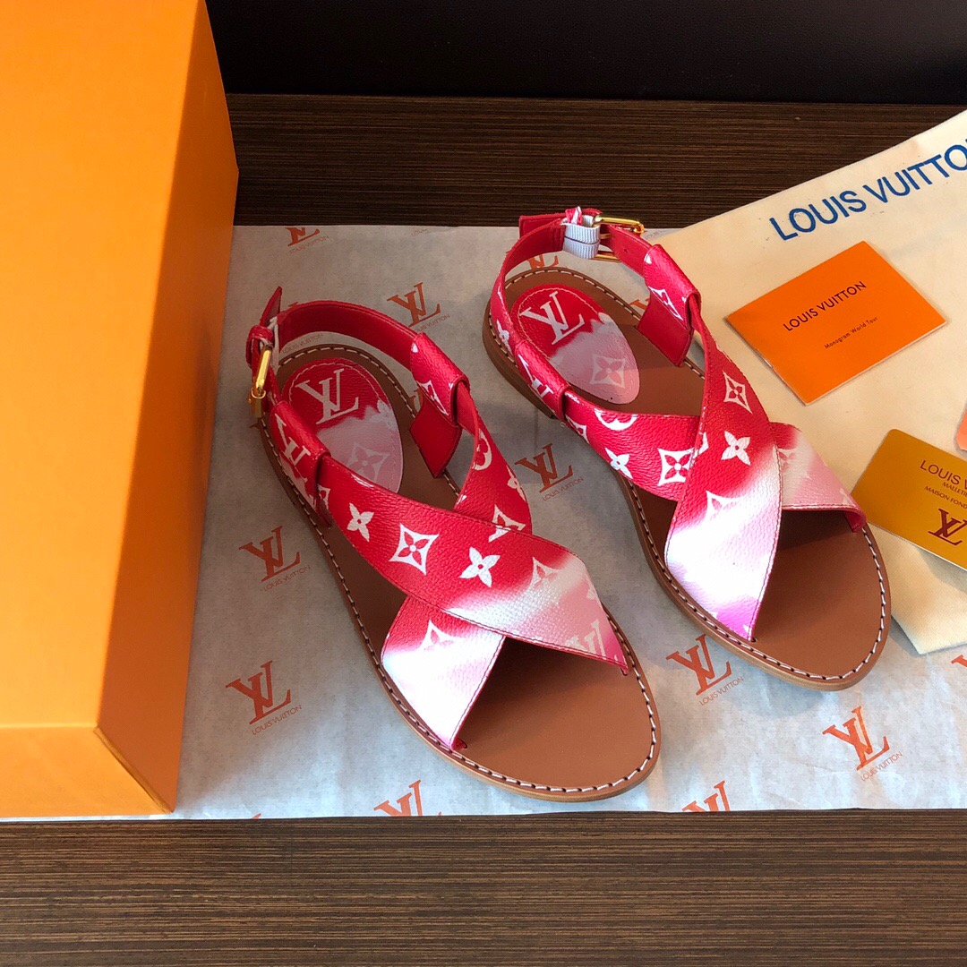 LOUIS-VUITTON-LV-ESCALE-PALMA-FLAT-SANDAL-RED-1A7TPM-02 LOUIS VUITTON LV ESCALE PALMA FLAT SANDAL RED 1A7TPM 02