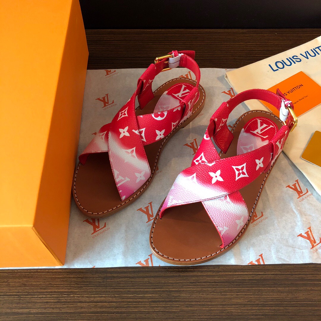 LOUIS-VUITTON-LV-ESCALE-PALMA-FLAT-SANDAL-RED-1A7TPM-03 LOUIS VUITTON LV ESCALE PALMA FLAT SANDAL RED 1A7TPM 03