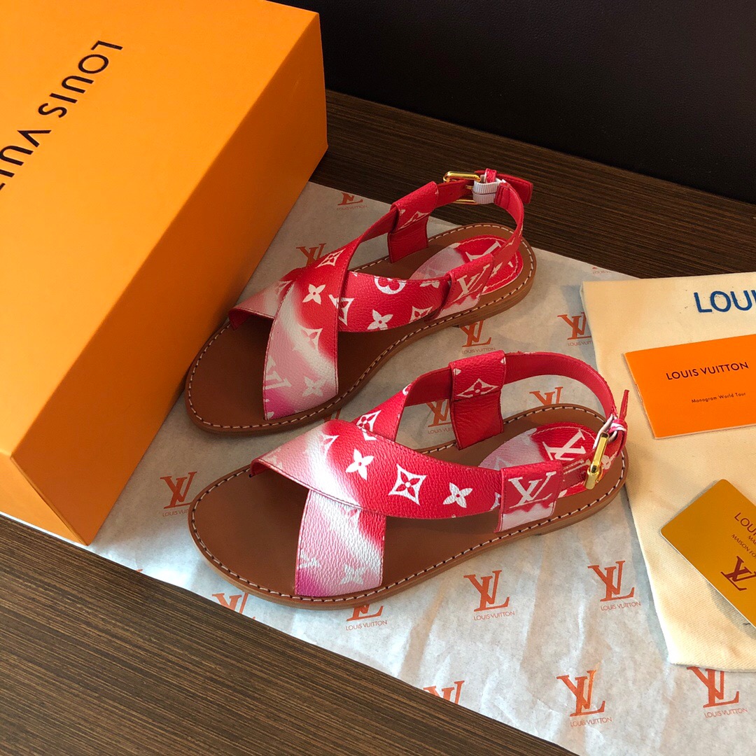 LOUIS-VUITTON-LV-ESCALE-PALMA-FLAT-SANDAL-RED-1A7TPM-04 LOUIS VUITTON LV ESCALE PALMA FLAT SANDAL RED 1A7TPM 04