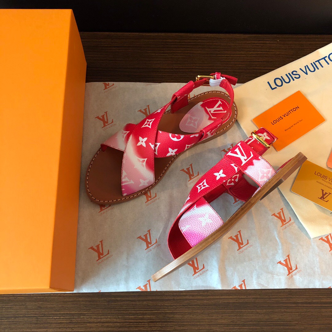 LOUIS-VUITTON-LV-ESCALE-PALMA-FLAT-SANDAL-RED-1A7TPM-05 LOUIS VUITTON LV ESCALE PALMA FLAT SANDAL RED 1A7TPM 05