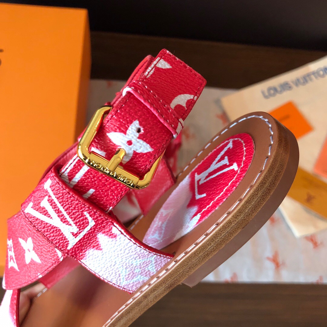 LOUIS-VUITTON-LV-ESCALE-PALMA-FLAT-SANDAL-RED-1A7TPM-07 LOUIS VUITTON LV ESCALE PALMA FLAT SANDAL RED 1A7TPM 07