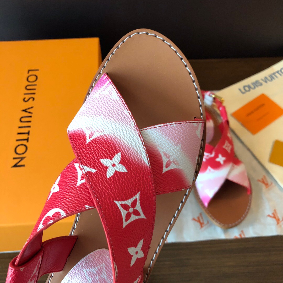 LOUIS-VUITTON-LV-ESCALE-PALMA-FLAT-SANDAL-RED-1A7TPM-08 LOUIS VUITTON LV ESCALE PALMA FLAT SANDAL RED 1A7TPM 08