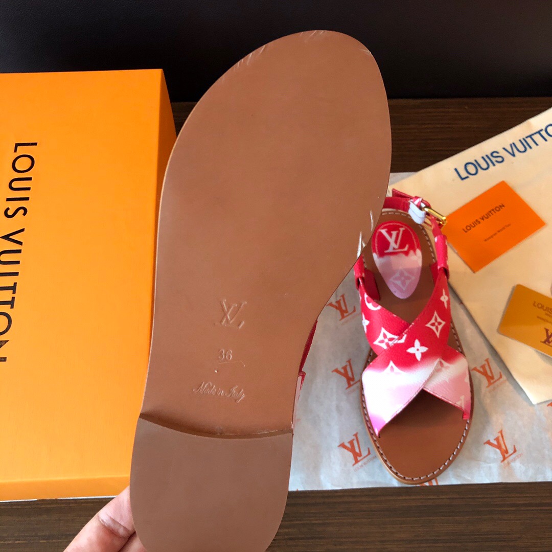 LOUIS-VUITTON-LV-ESCALE-PALMA-FLAT-SANDAL-RED-1A7TPM-09 LOUIS VUITTON LV ESCALE PALMA FLAT SANDAL RED 1A7TPM 09