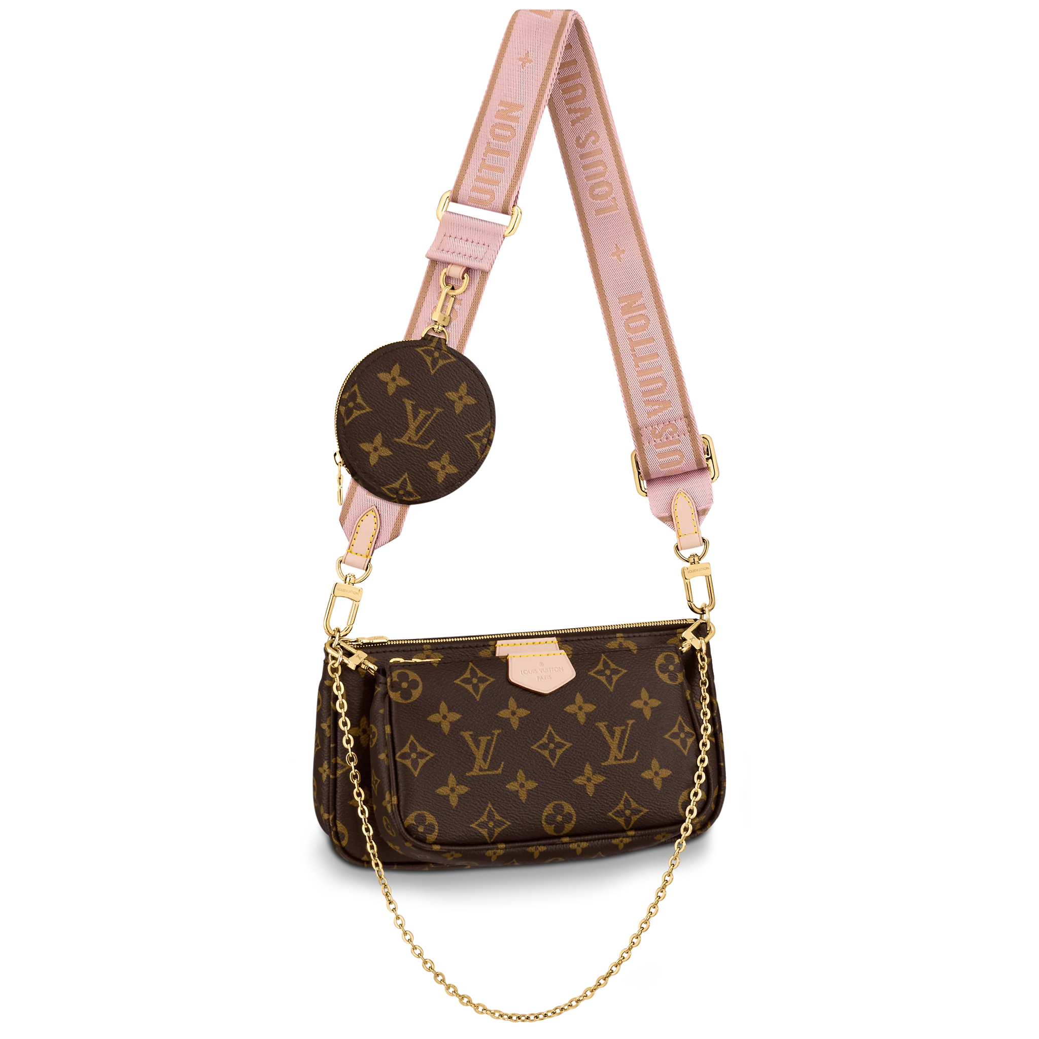LOUIS VUITTON MULTI POCHETTE ACCESSOIRES BAG MONOGRAM COATED CANVAS PINK M44840 LOUIS VUITTON MULTI POCHETTE ACCESSOIRES BAG MONOGRAM COATED CANVAS PINK M44840