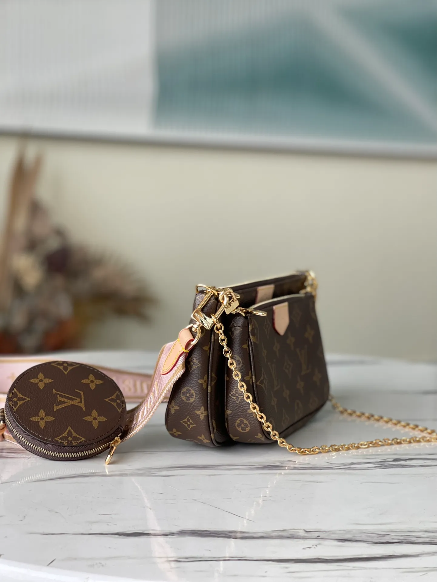 LOUIS VUITTON MULTI POCHETTE ACCESSOIRES BAG MONOGRAM COATED CANVAS PINK M44840_2 LOUIS VUITTON MULTI POCHETTE ACCESSOIRES BAG MONOGRAM COATED CANVAS PINK M44840 2