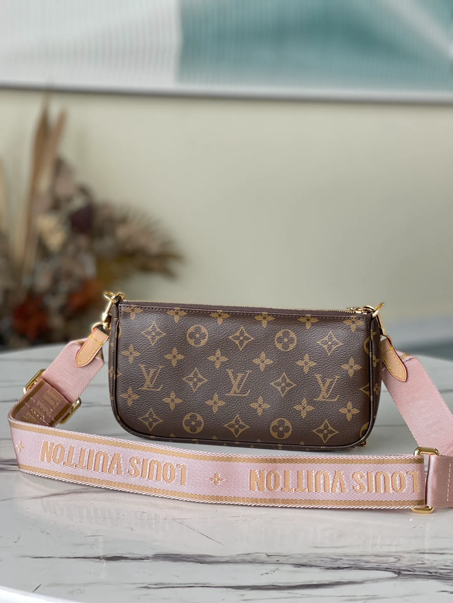 LOUIS VUITTON MULTI POCHETTE ACCESSOIRES BAG MONOGRAM COATED CANVAS PINK M44840_3 LOUIS VUITTON MULTI POCHETTE ACCESSOIRES BAG MONOGRAM COATED CANVAS PINK M44840 3
