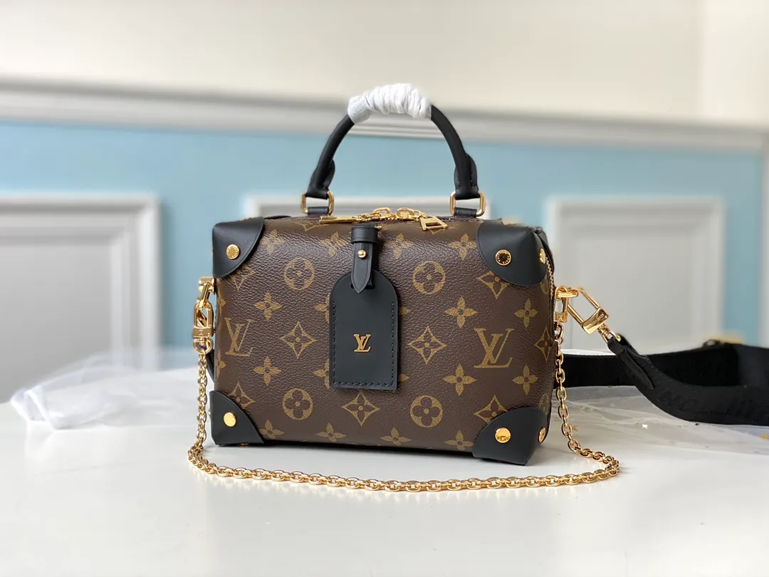 LOUIS VUITTON PETITE MALLE SOUPLE HANDBAG MONOGRAM COATED CANVAS BLACK M45571_1 LOUIS VUITTON PETITE MALLE SOUPLE HANDBAG MONOGRAM COATED CANVAS BLACK M45571 1