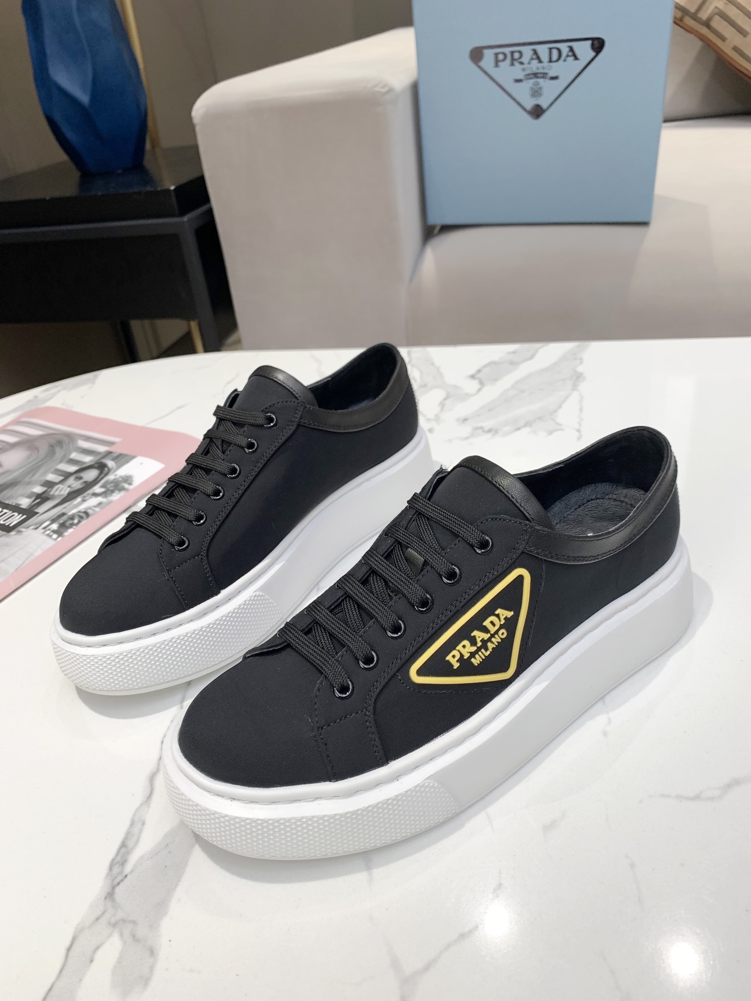 PRADA-NYLON-GABARDINE-SNEAKERS-BLACK-YELLOW-1E245M_W08_F0C5Z_F_045-03 PRADA NYLON GABARDINE SNEAKERS BLACK YELLOW 1E245M W08 F0C5Z F 045 03