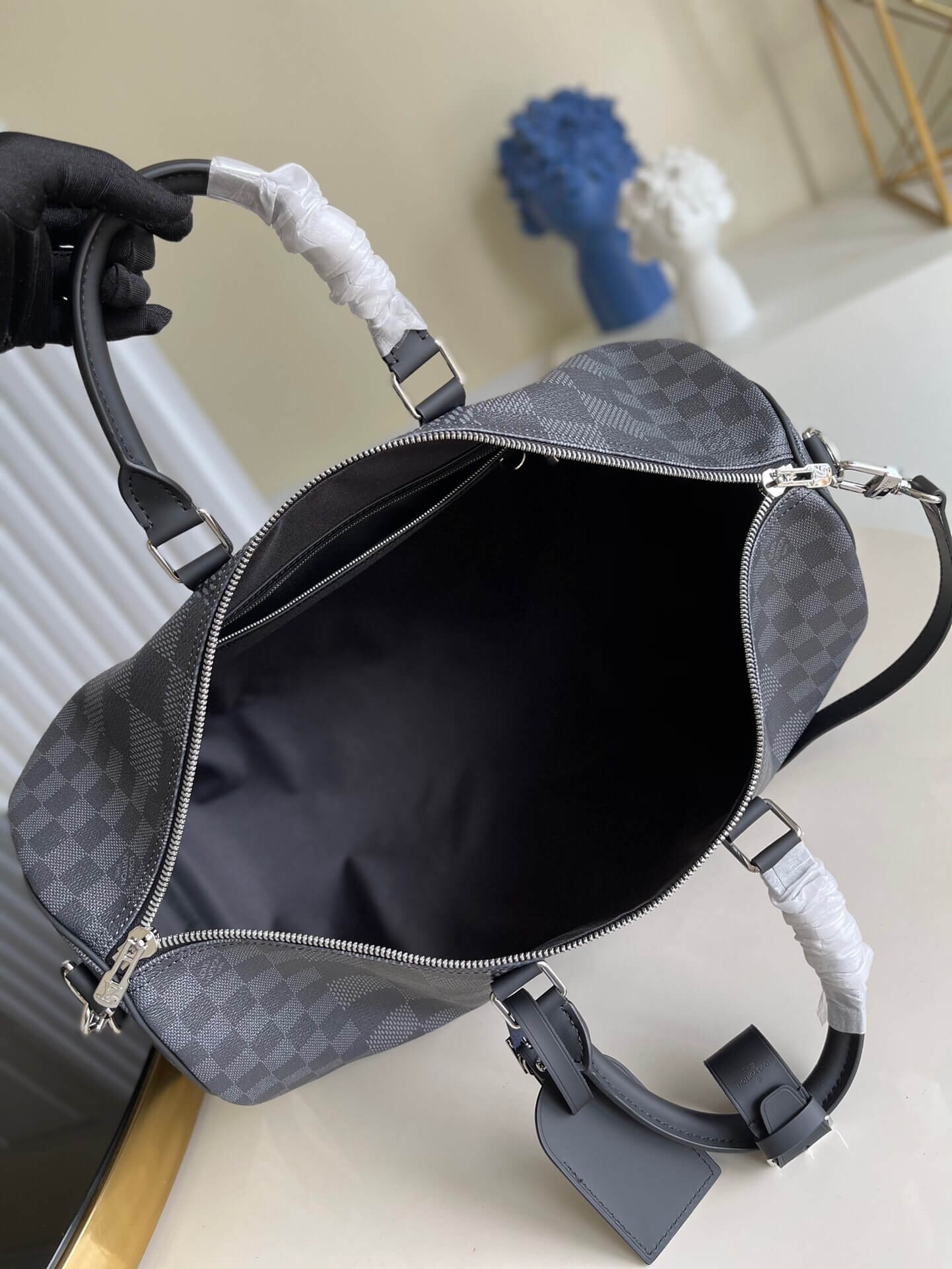 louis-vuitton-keepall-bandoulière-50-damier-graphite-travel-N50016-08 louis vuitton keepall bandouliere 50 damier graphite travel N50016 08