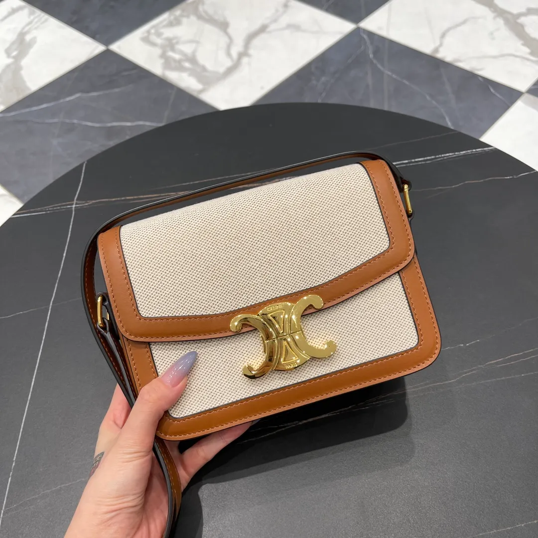 CELINE-TEEN-TRIOMPHE-BAG-IN-TEXTILE-AND-NATURAL-CALFSKIN-TAN-WHITE-188882BGI.04LV_2 CELINE TEEN TRIOMPHE BAG IN TEXTILE AND NATURAL CALFSKIN TAN WHITE 188882BGI.04LV 2