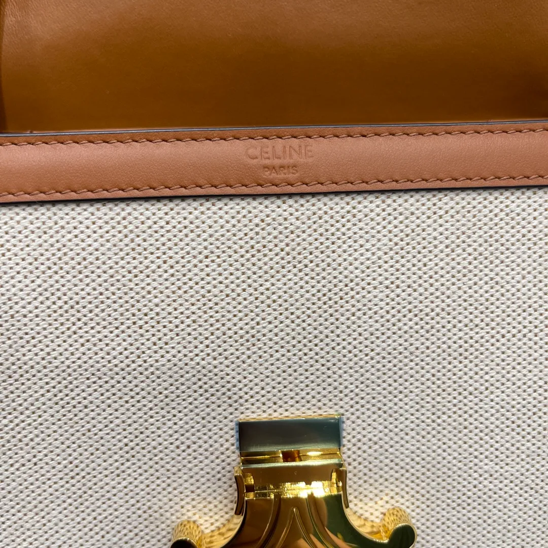 CELINE-TEEN-TRIOMPHE-BAG-IN-TEXTILE-AND-NATURAL-CALFSKIN-TAN-WHITE-188882BGI.04LV_7 CELINE TEEN TRIOMPHE BAG IN TEXTILE AND NATURAL CALFSKIN TAN WHITE 188882BGI.04LV 7