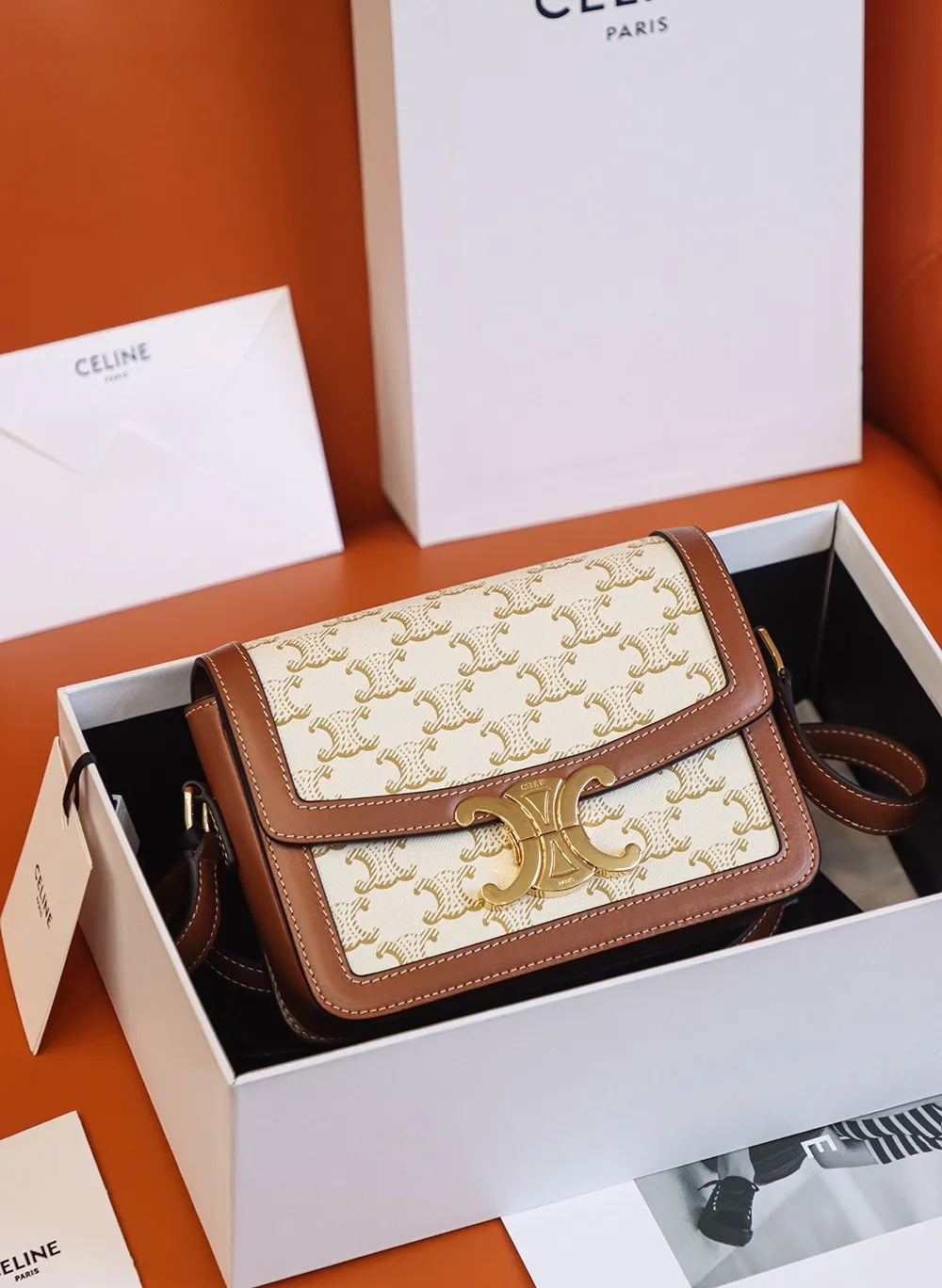 CELINE-TEEN-TRIOMPHE-BAG-IN-TRIOMPHE-CANVAS-AND-CALFSKIN-WHITE-188882BZ4.01BC_1 CELINE TEEN TRIOMPHE BAG IN TRIOMPHE CANVAS AND CALFSKIN WHITE 188882BZ4.01BC 1