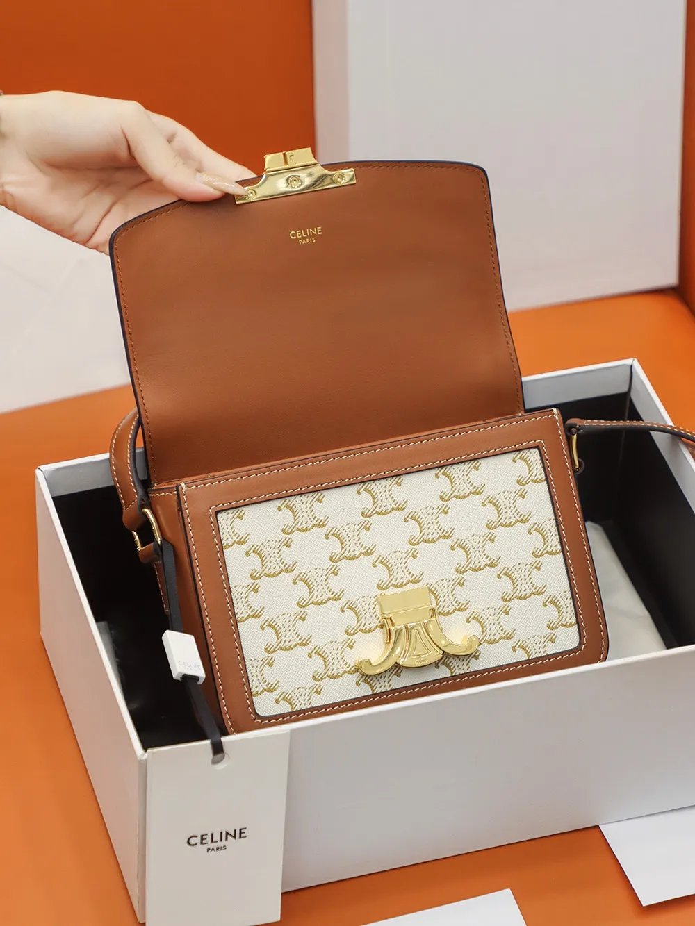 CELINE-TEEN-TRIOMPHE-BAG-IN-TRIOMPHE-CANVAS-AND-CALFSKIN-WHITE-188882BZ4.01BC_5 CELINE TEEN TRIOMPHE BAG IN TRIOMPHE CANVAS AND CALFSKIN WHITE 188882BZ4.01BC 5