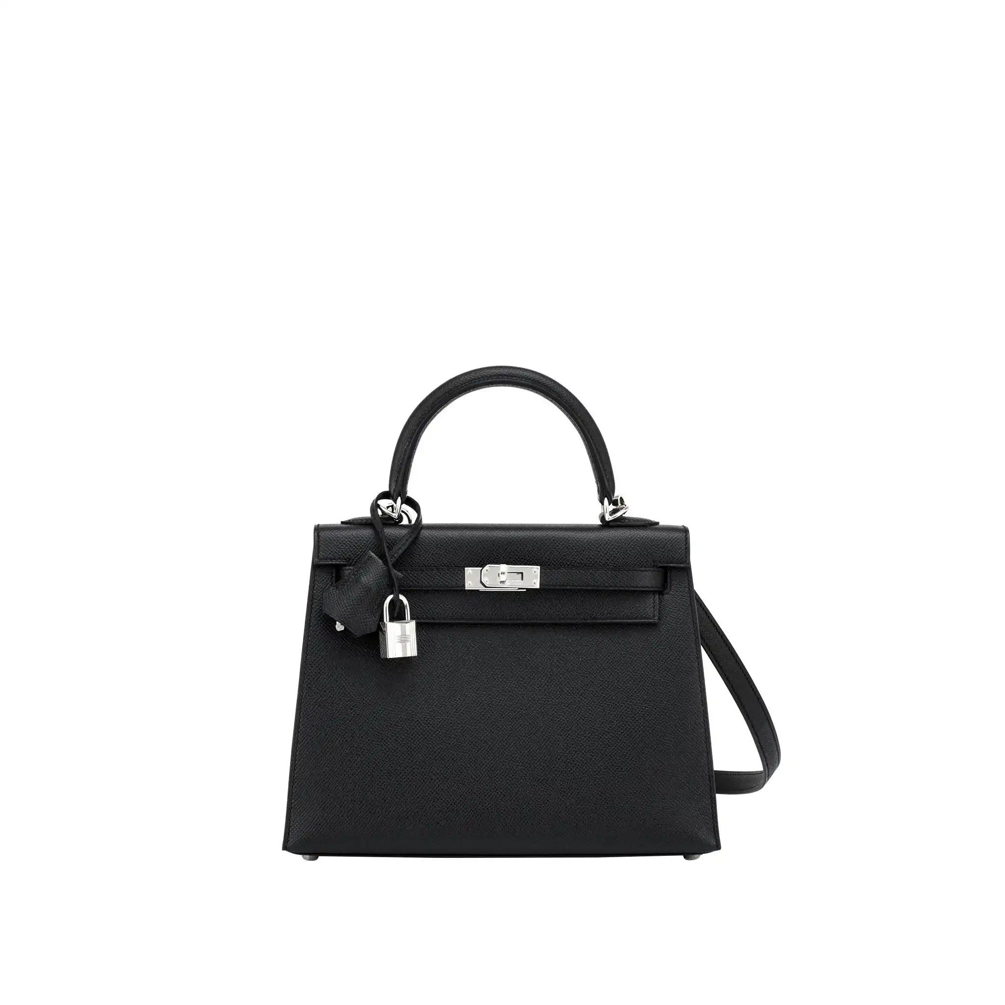 HERMES-KELLY-25-ANEMONE-EPSOM-SELLIER-SHOULDER-BAG-SILVER-HARDWARE-BLACK HERMES KELLY 25 ANEMONE EPSOM SELLIER SHOULDER BAG SILVER HARDWARE BLACK