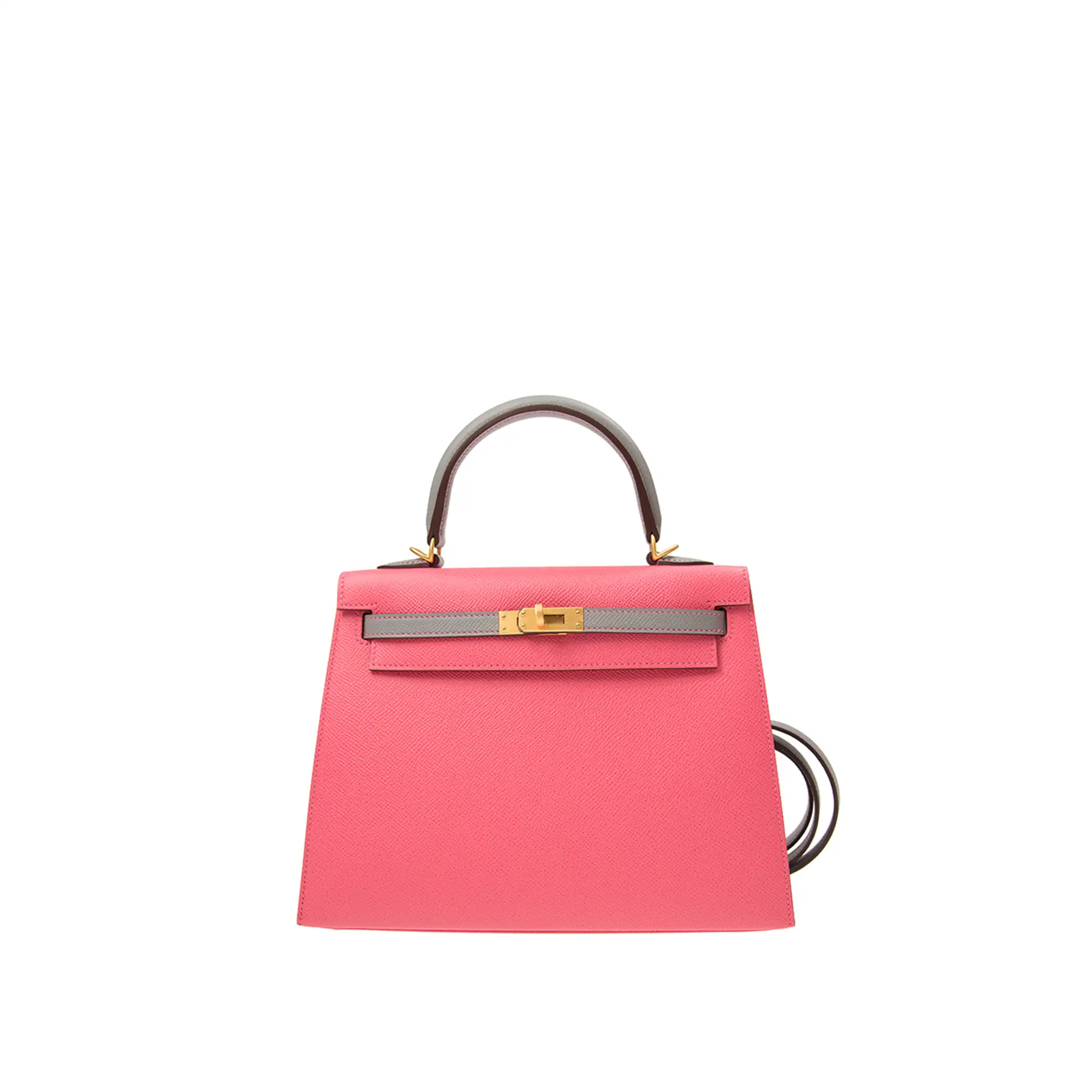 HERMES-KELLY-25-EPSOM-SELLIER-GOLD-HARDWARE-ROSE-AZALEE-ETOUPE-GREY HERMES KELLY 25 EPSOM SELLIER GOLD HARDWARE ROSE AZALEE ETOUPE GREY