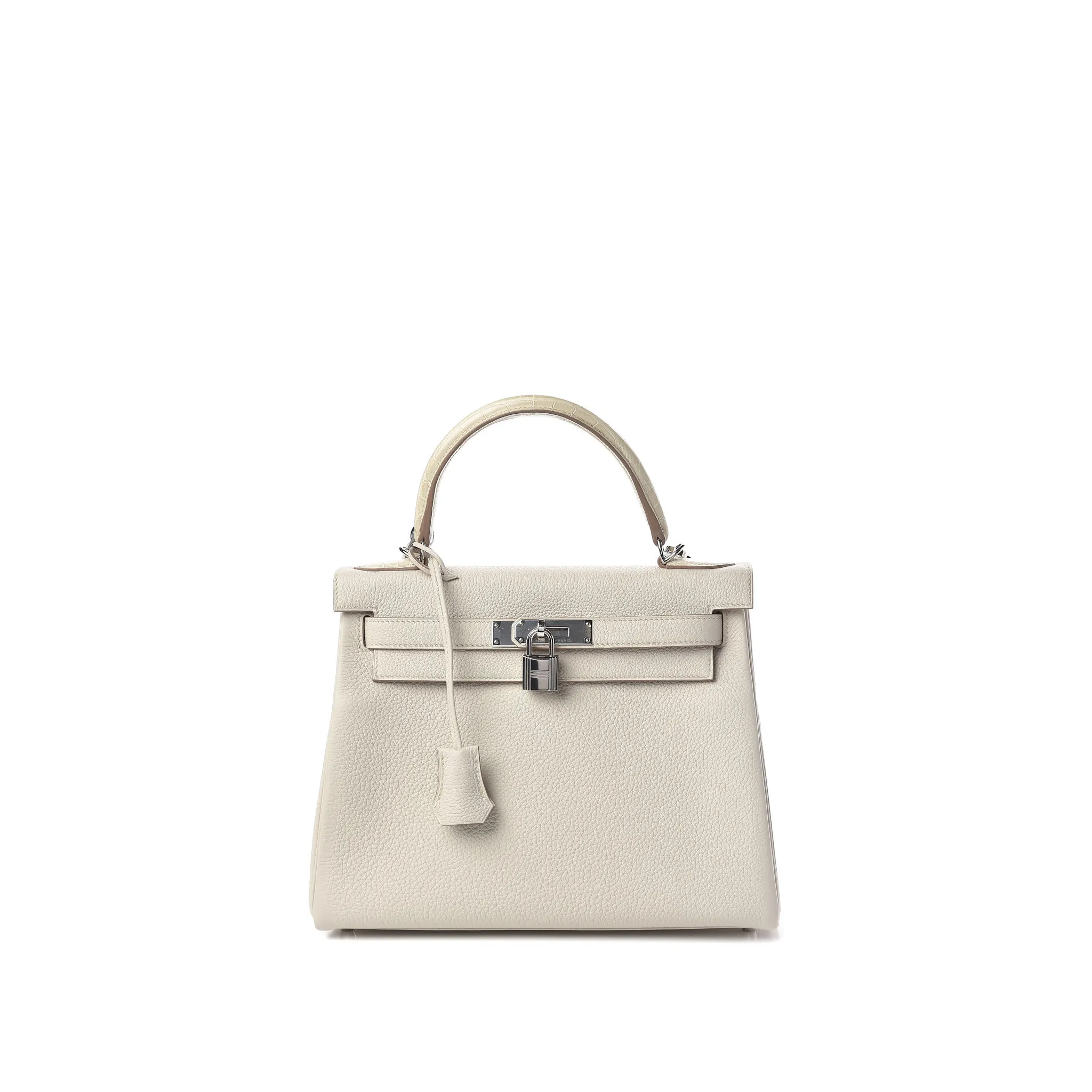 HERMES-KELLY-25-TOGO-RETOURNE-LEATHER-SILVER-HARDWARE-BETON HERMES KELLY 25 TOGO RETOURNE LEATHER SILVER HARDWARE BETON