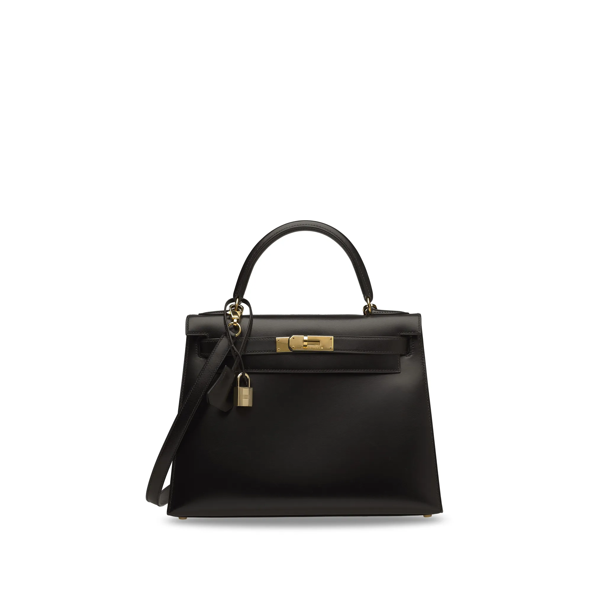 HERMES-KELLY-28-CALF-BOX-LEATHER-SELLIER-GOLD-HARDWARE-BLACK HERMES KELLY 28 CALF BOX LEATHER SELLIER GOLD HARDWARE BLACK