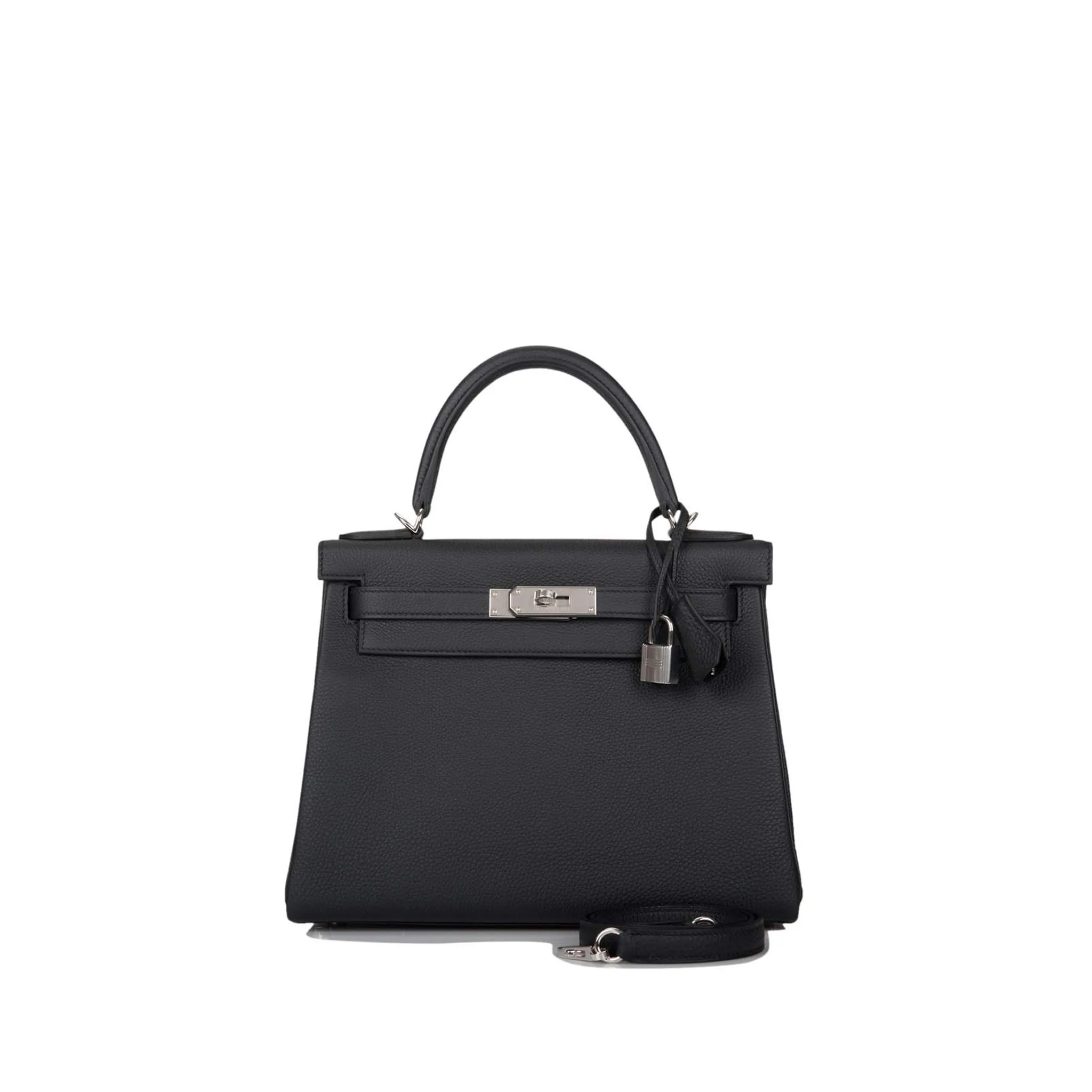 HERMES-KELLY-28-TOGO-RETOURNE-LEATHER-SILVER-HARDWARE-BLACK HERMES KELLY 28 TOGO RETOURNE LEATHER SILVER HARDWARE BLACK