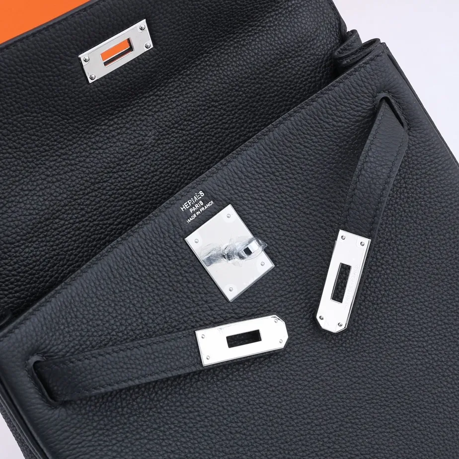 HERMES-KELLY-28-TOGO-RETOURNE-LEATHER-SILVER-HARDWARE-BLACK_6 HERMES KELLY 28 TOGO RETOURNE LEATHER SILVER HARDWARE BLACK 6