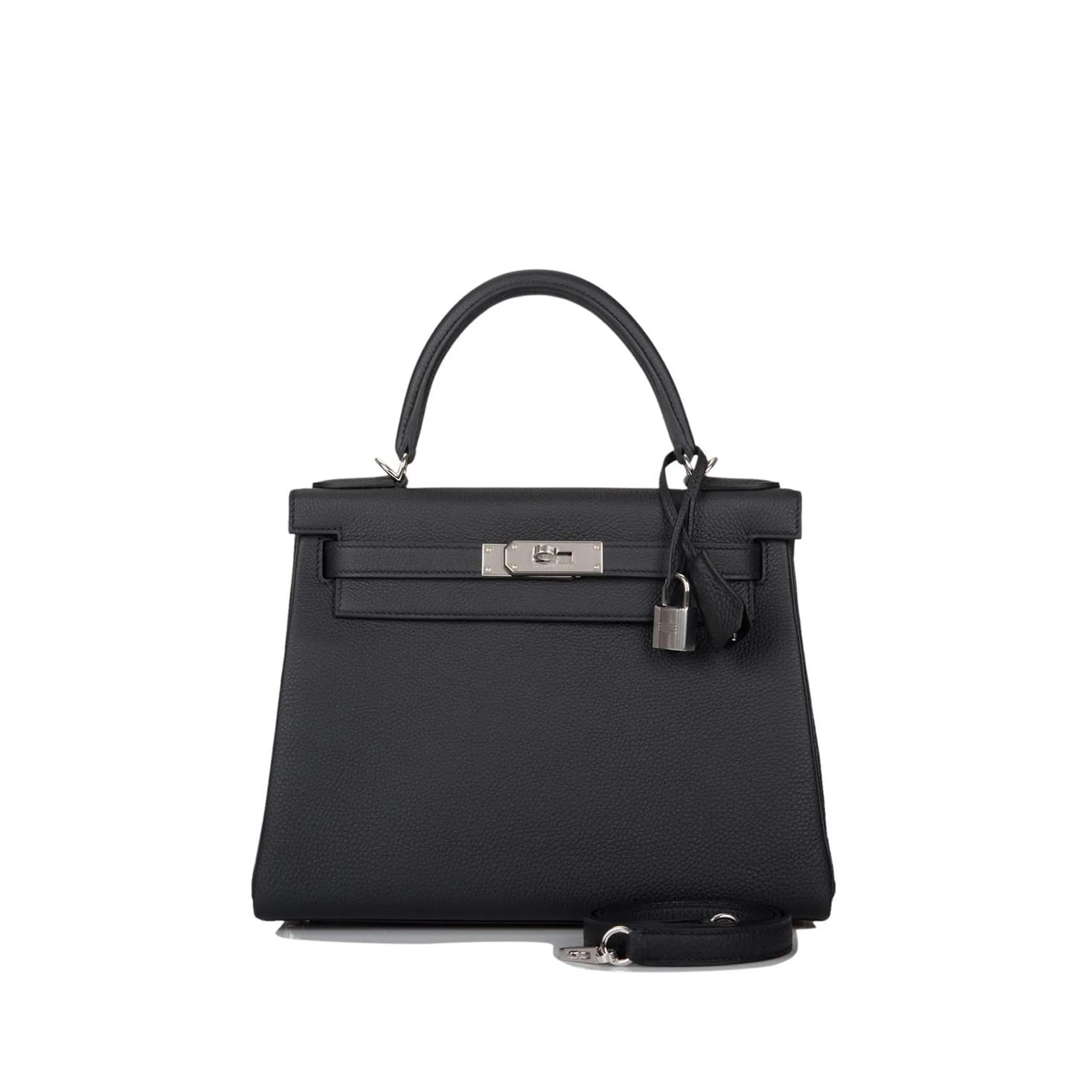 HERMES-KELLY-32-TOGO-RETOURNE-LEATHER-SILVER-HARDWARE-BLACK HERMES KELLY 32 TOGO RETOURNE LEATHER SILVER HARDWARE BLACK