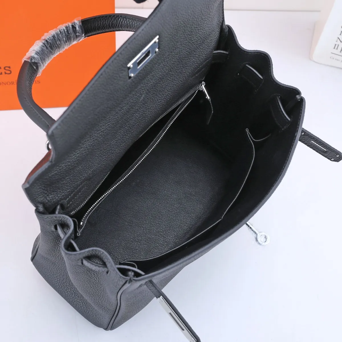 HERMES-KELLY-32-TOGO-RETOURNE-LEATHER-SILVER-HARDWARE-BLACK_5 HERMES KELLY 32 TOGO RETOURNE LEATHER SILVER HARDWARE BLACK 5