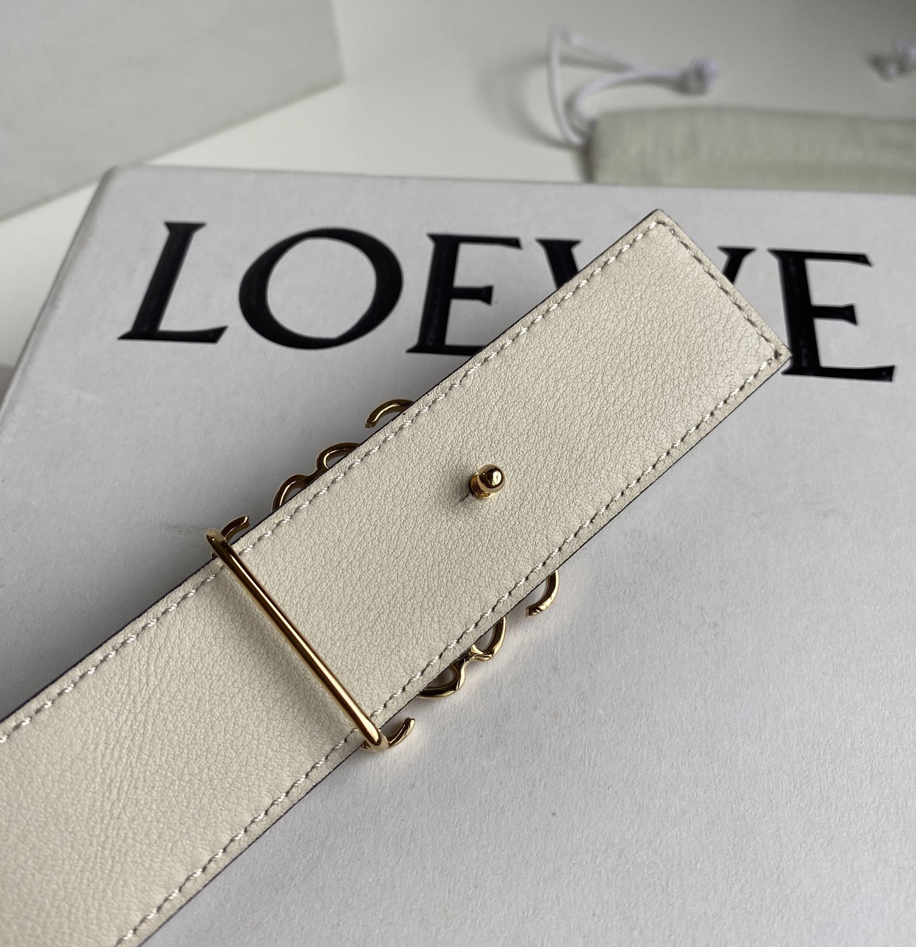LOEWE-ANAGRAM-BELT-IN-SILK-CALFSKIN-LIGHT-OAT-GOLD-E619Z26X02-3971_6 LOEWE ANAGRAM BELT IN SILK CALFSKIN LIGHT OAT GOLD E619Z26X02 3971 6