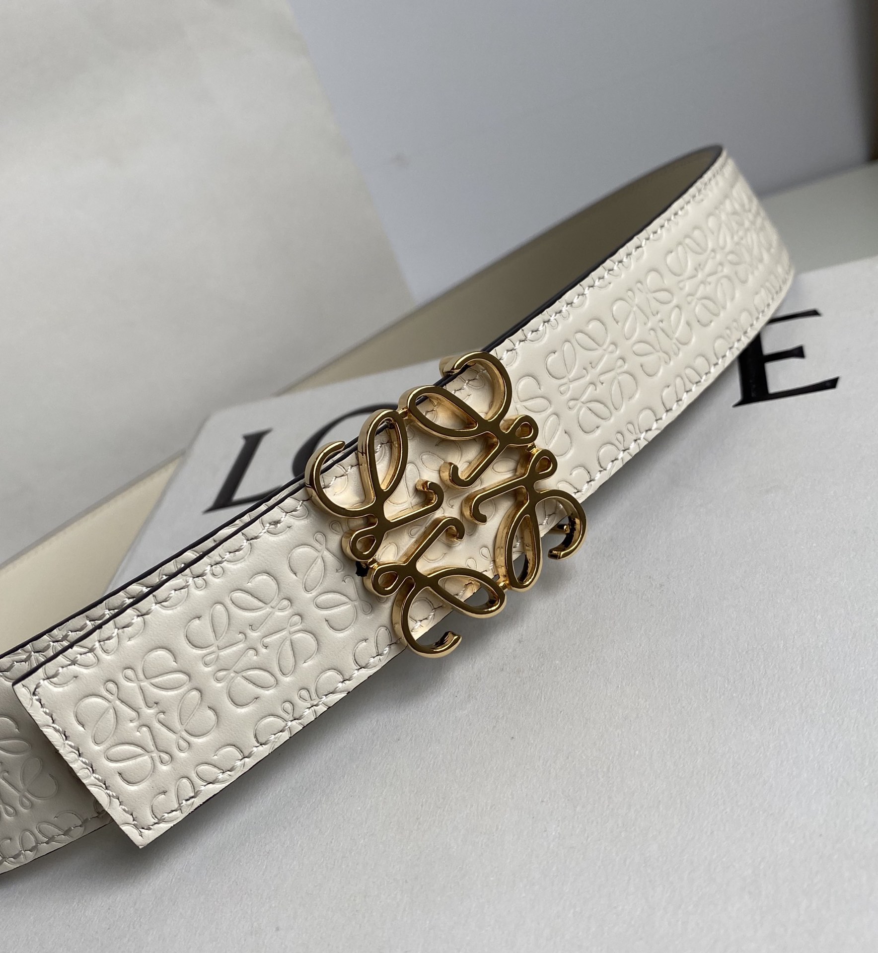 LOEWE-ANAGRAM-BELT-IN-SILK-CALFSKIN-LIGHT-OAT-GOLD-E619Z26X02-3971_7 LOEWE ANAGRAM BELT IN SILK CALFSKIN LIGHT OAT GOLD E619Z26X02 3971 7