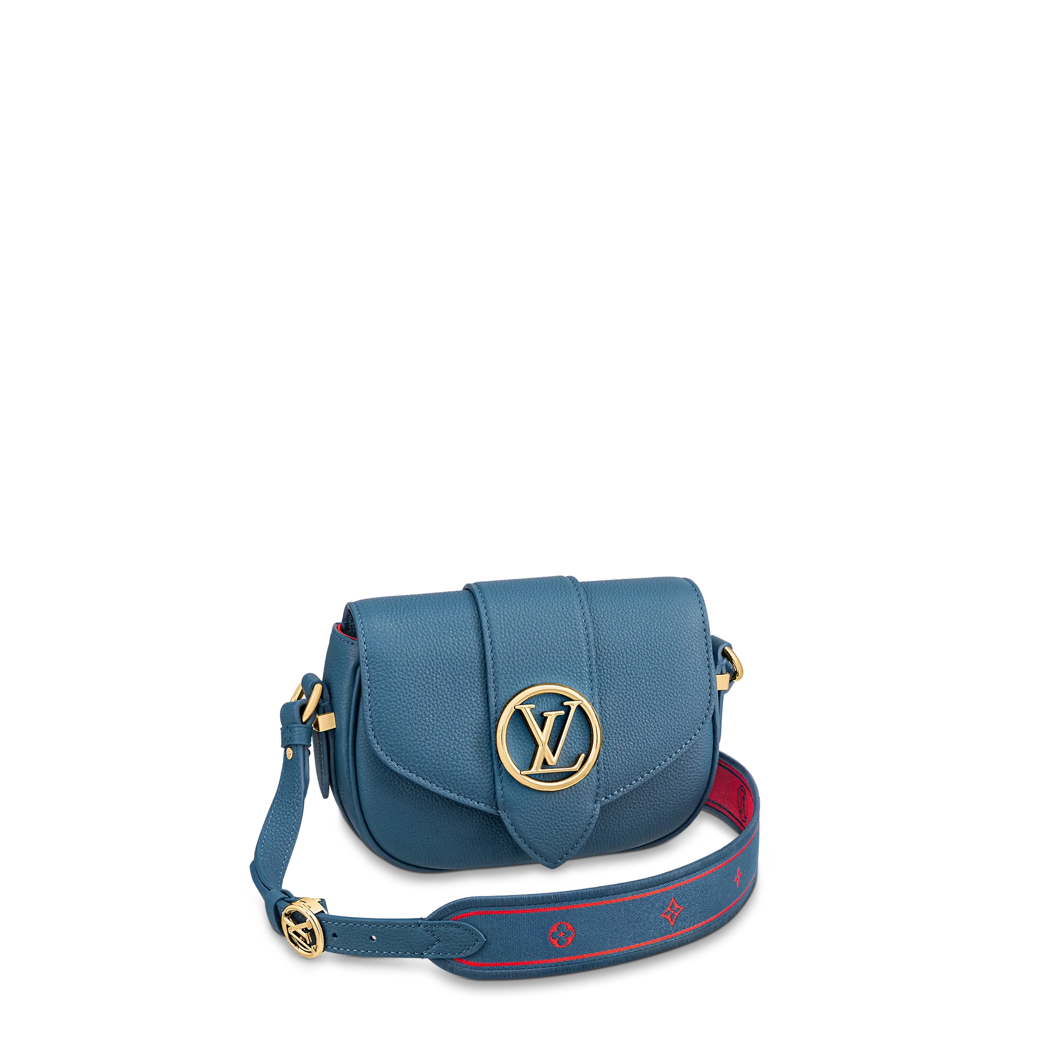 LOUIS VUITTON LV PONT 9 SOFT PM HANDBAG GRAINED CALFSKIN BLEU GÉNÉRAL ROUGE M58964 LOUIS VUITTON LV PONT 9 SOFT PM HANDBAG GRAINED CALFSKIN BLEU GENERAL ROUGE M58964
