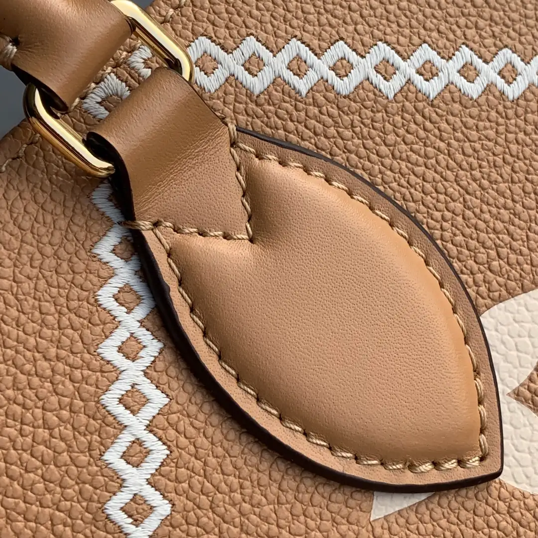 LOUIS VUITTON ONTHEGO MM EMBROIDERED GRAINED COWHIDE LEATHER ARIZONA BROWN M46015_6 LOUIS VUITTON ONTHEGO MM EMBROIDERED GRAINED COWHIDE LEATHER ARIZONA BROWN M46015 6