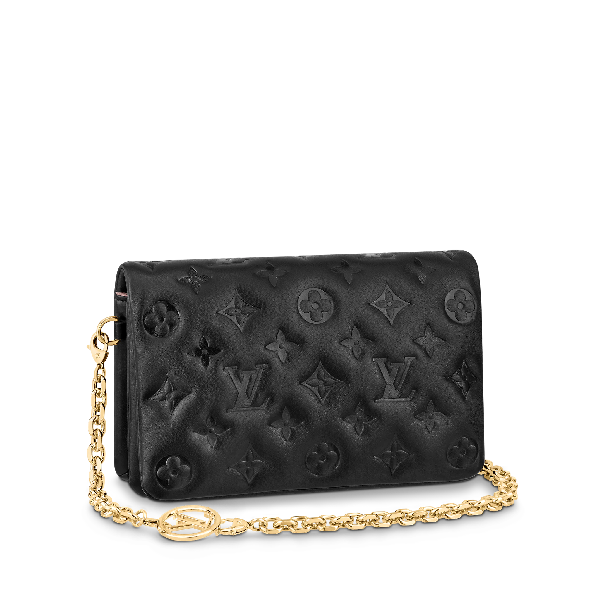 LOUIS VUITTON POCHETTE COUSSIN HANDBAG MONOGRAM-EMBOSSED LAMBSKIN BLACK M80742 LOUIS VUITTON POCHETTE COUSSIN HANDBAG MONOGRAM EMBOSSED LAMBSKIN BLACK M80742