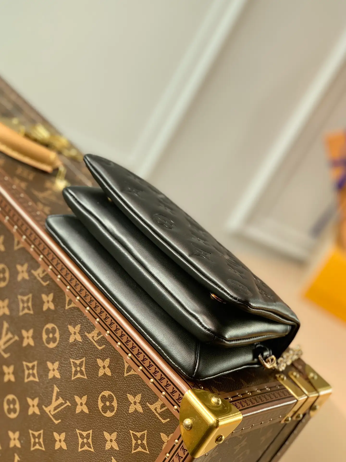 LOUIS VUITTON POCHETTE COUSSIN HANDBAG MONOGRAM-EMBOSSED LAMBSKIN BLACK M80742_04 LOUIS VUITTON POCHETTE COUSSIN HANDBAG MONOGRAM EMBOSSED LAMBSKIN BLACK M80742 04