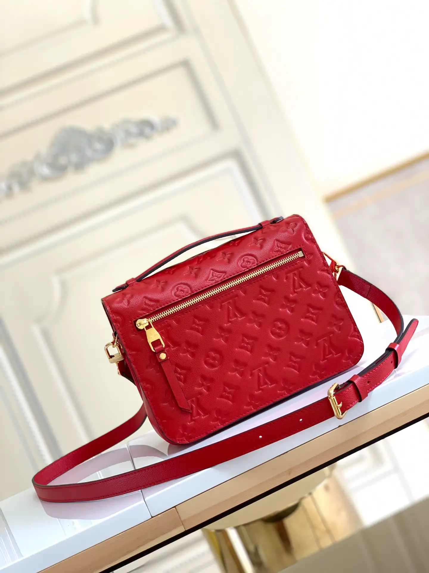 LOUIS VUITTON POCHETTE MÉTIS HANDBAG GRAINED COWHIDE LEATHER RED M44155_3 LOUIS VUITTON POCHETTE METIS HANDBAG GRAINED COWHIDE LEATHER RED M44155 3