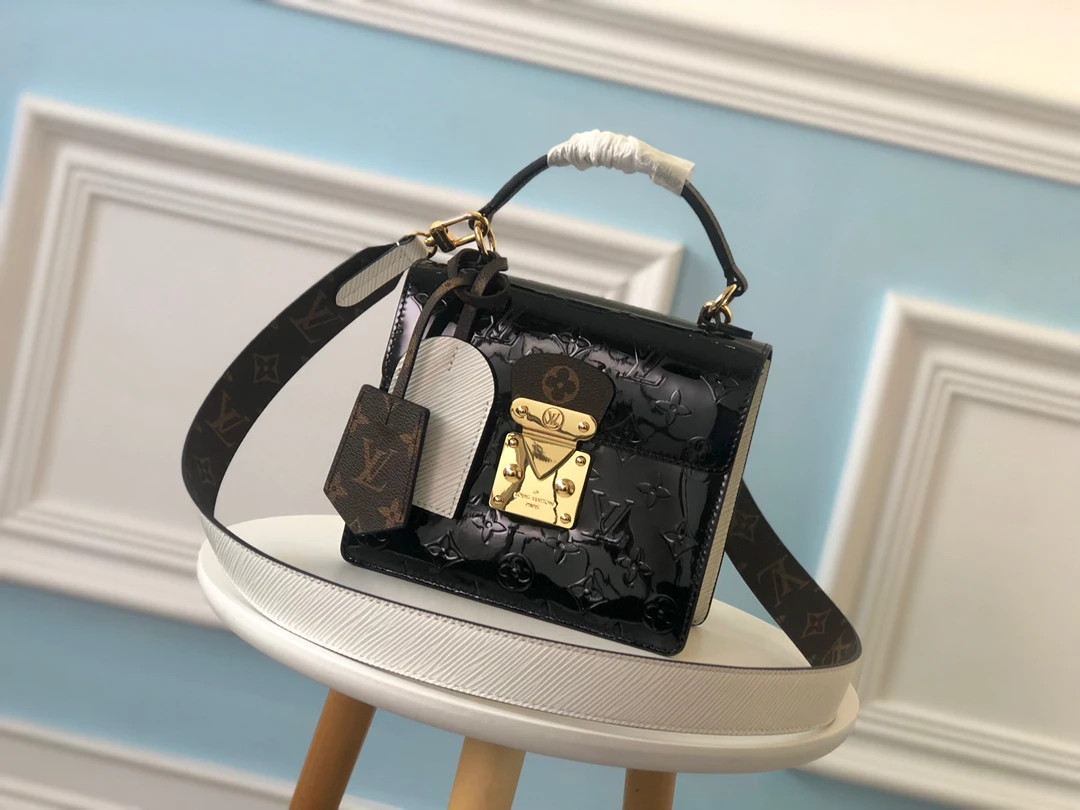 LOUIS VUITTON SPRING STREET HANDBAG DEBOSSED MONOGRAM VERNIS LEATHER BLACK M90375_01 LOUIS VUITTON SPRING STREET HANDBAG DEBOSSED MONOGRAM VERNIS LEATHER BLACK M90375 01