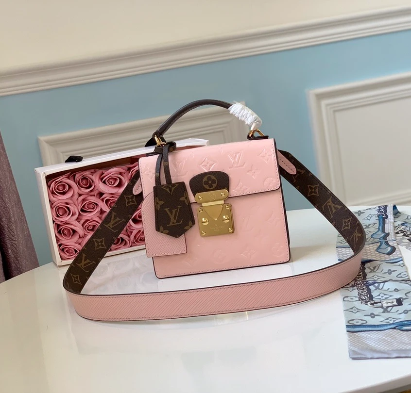 LOUIS VUITTON SPRING STREET HANDBAG DEBOSSED MONOGRAM VERNIS LEATHER PINK M90468_1 LOUIS VUITTON SPRING STREET HANDBAG DEBOSSED MONOGRAM VERNIS LEATHER PINK M90468 1