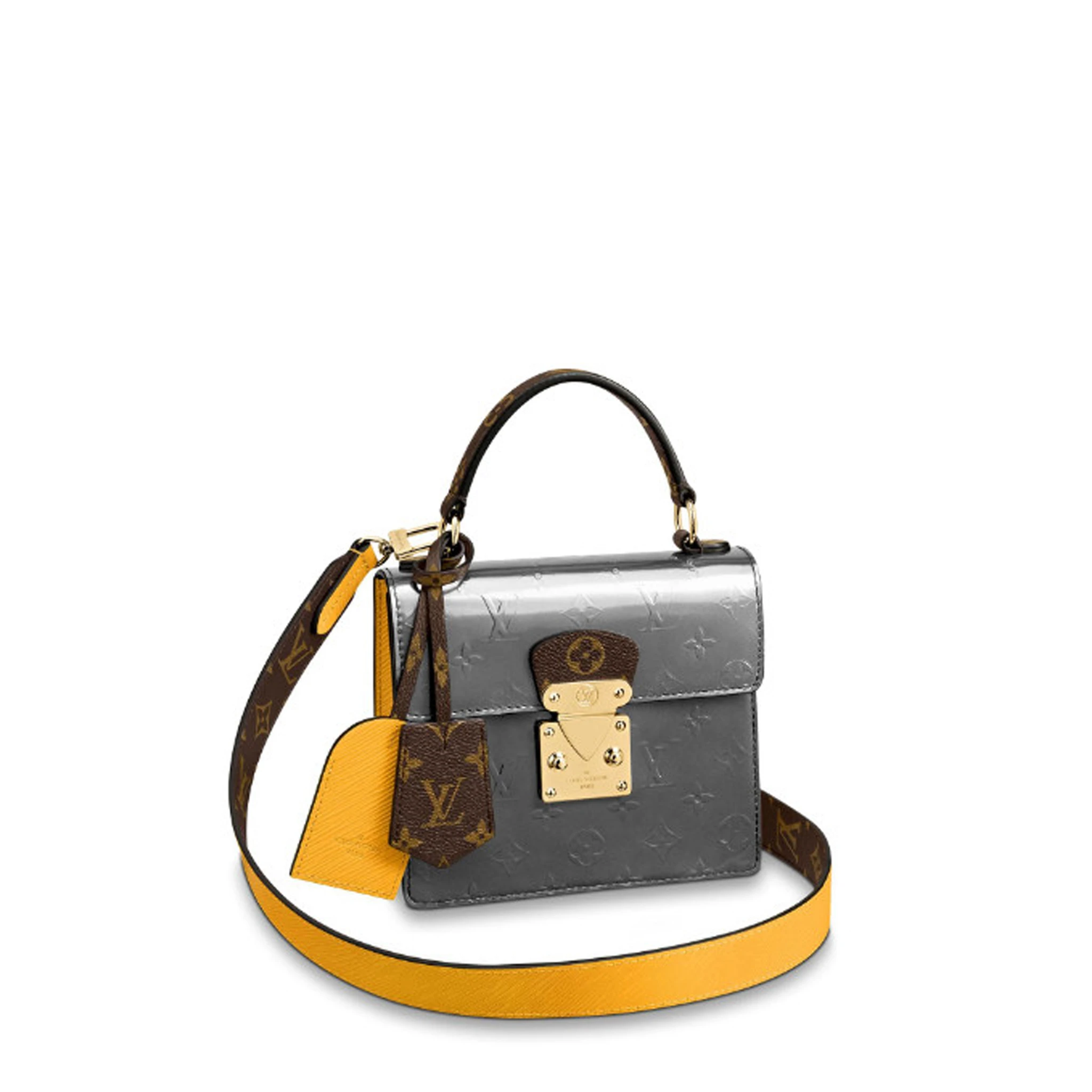 LOUIS VUITTON SPRING STREET HANDBAG DEBOSSED MONOGRAM VERNIS LEATHER SILVER M90376 LOUIS VUITTON SPRING STREET HANDBAG DEBOSSED MONOGRAM VERNIS LEATHER SILVER M90376