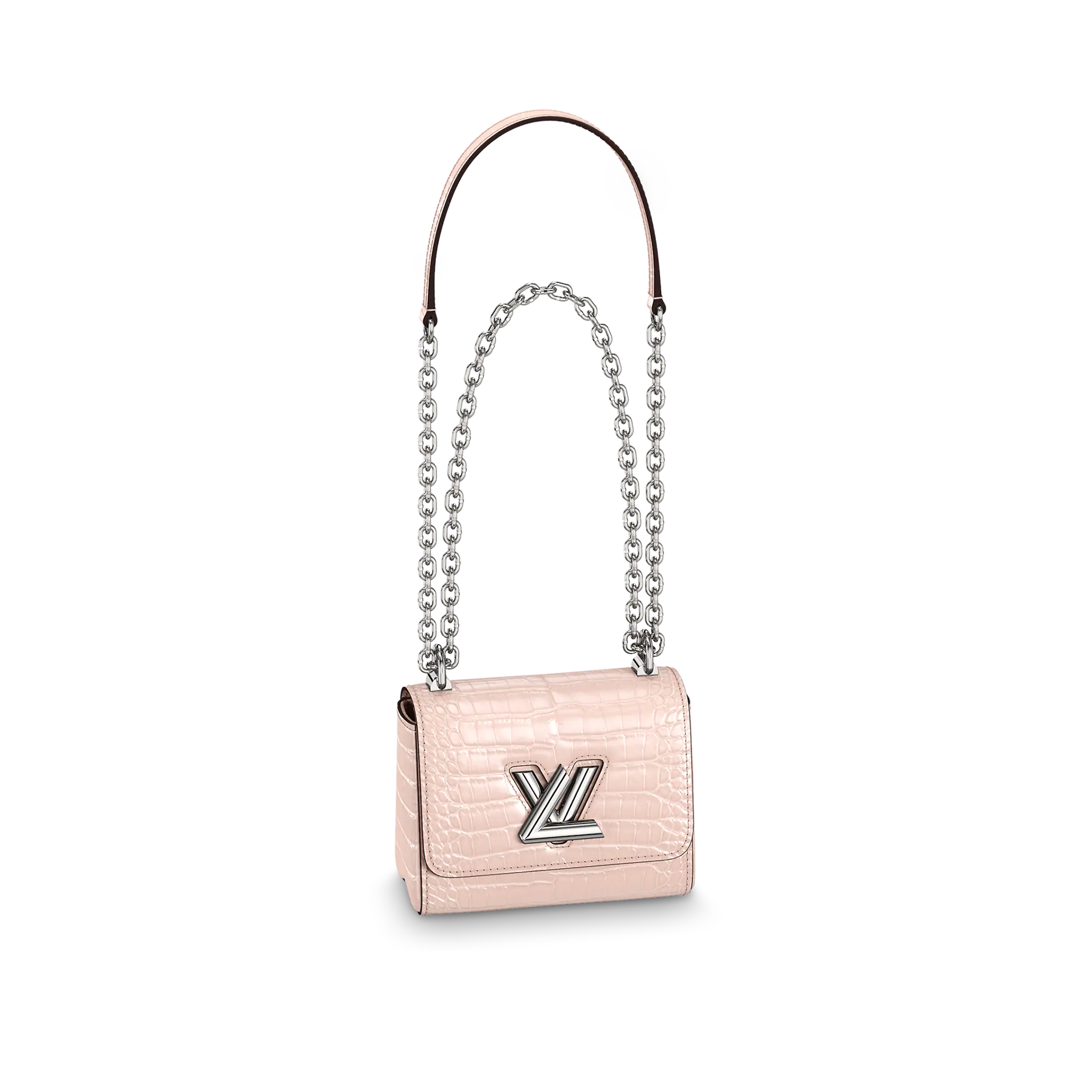 LOUIS VUITTON TWIST MINI HANDBAG BRILLIANT ALLIGATOR LEATHER ROSE NACRE N80622 LOUIS VUITTON TWIST MINI HANDBAG BRILLIANT ALLIGATOR LEATHER ROSE NACRE N80622