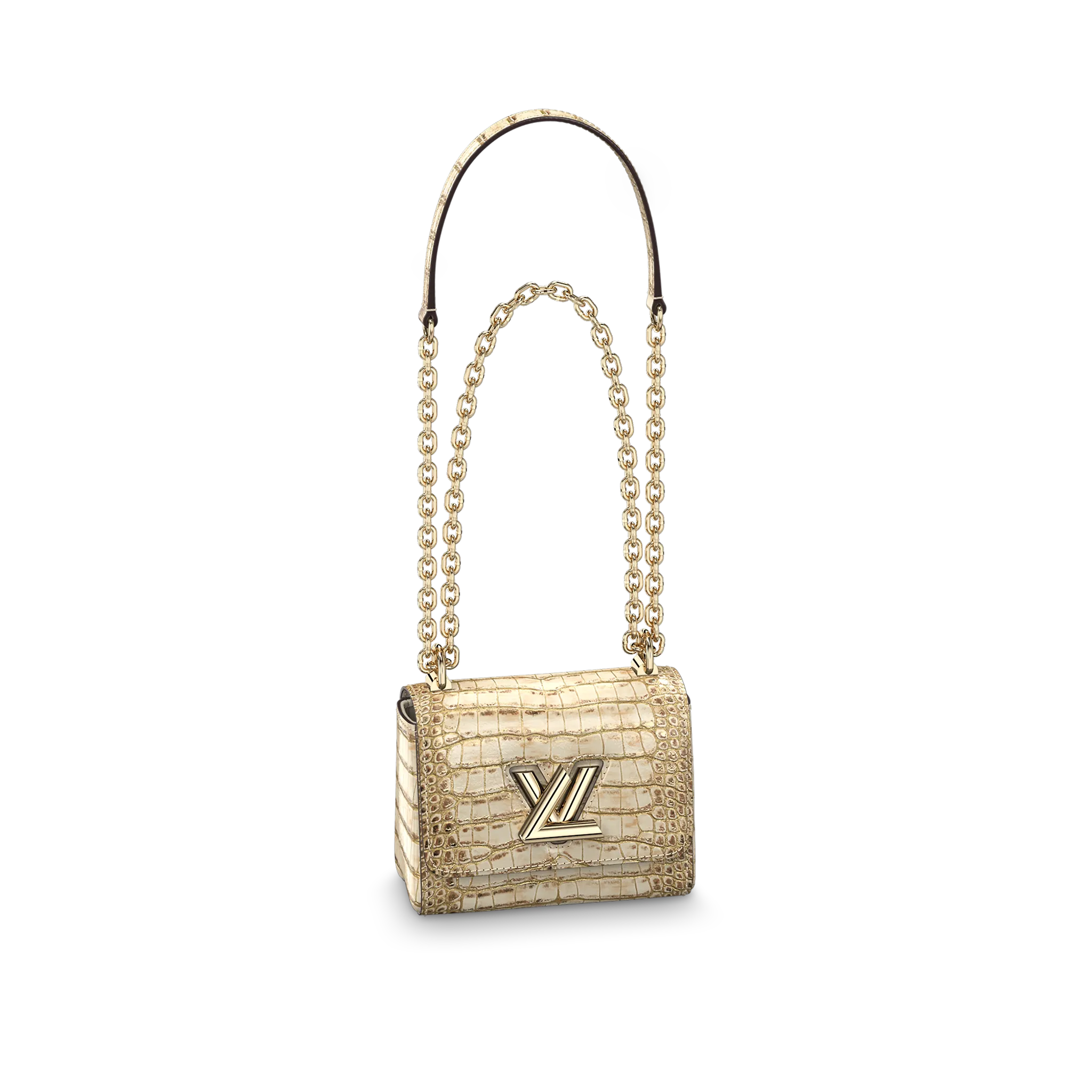 LOUIS VUITTON TWIST MINI HANDBAG MATTE ALLIGATOR LEATHER SMOKY WHITE GOLD N99738 LOUIS VUITTON TWIST MINI HANDBAG MATTE ALLIGATOR LEATHER SMOKY WHITE GOLD N99738
