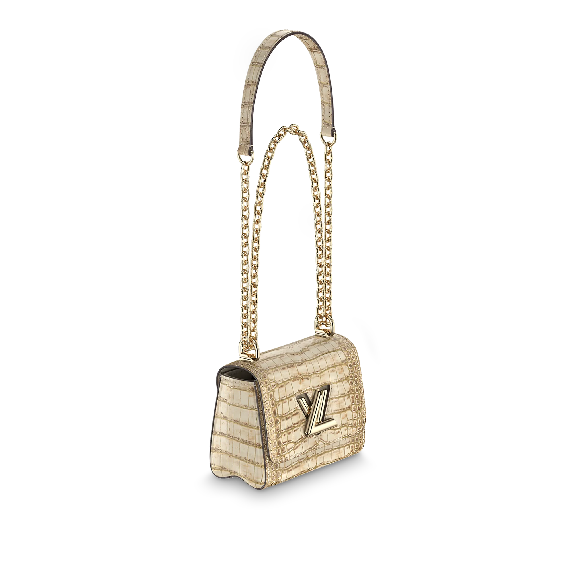 LOUIS VUITTON TWIST MINI HANDBAG MATTE ALLIGATOR LEATHER SMOKY WHITE GOLD N99738_1 LOUIS VUITTON TWIST MINI HANDBAG MATTE ALLIGATOR LEATHER SMOKY WHITE GOLD N99738 1