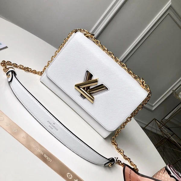 LOUIS VUITTON TWIST MM CHAIN BAG EPI GRAINED COWHIDE LEATHER WHITE M55513_1 LOUIS VUITTON TWIST MM CHAIN BAG EPI GRAINED COWHIDE LEATHER WHITE M55513 1