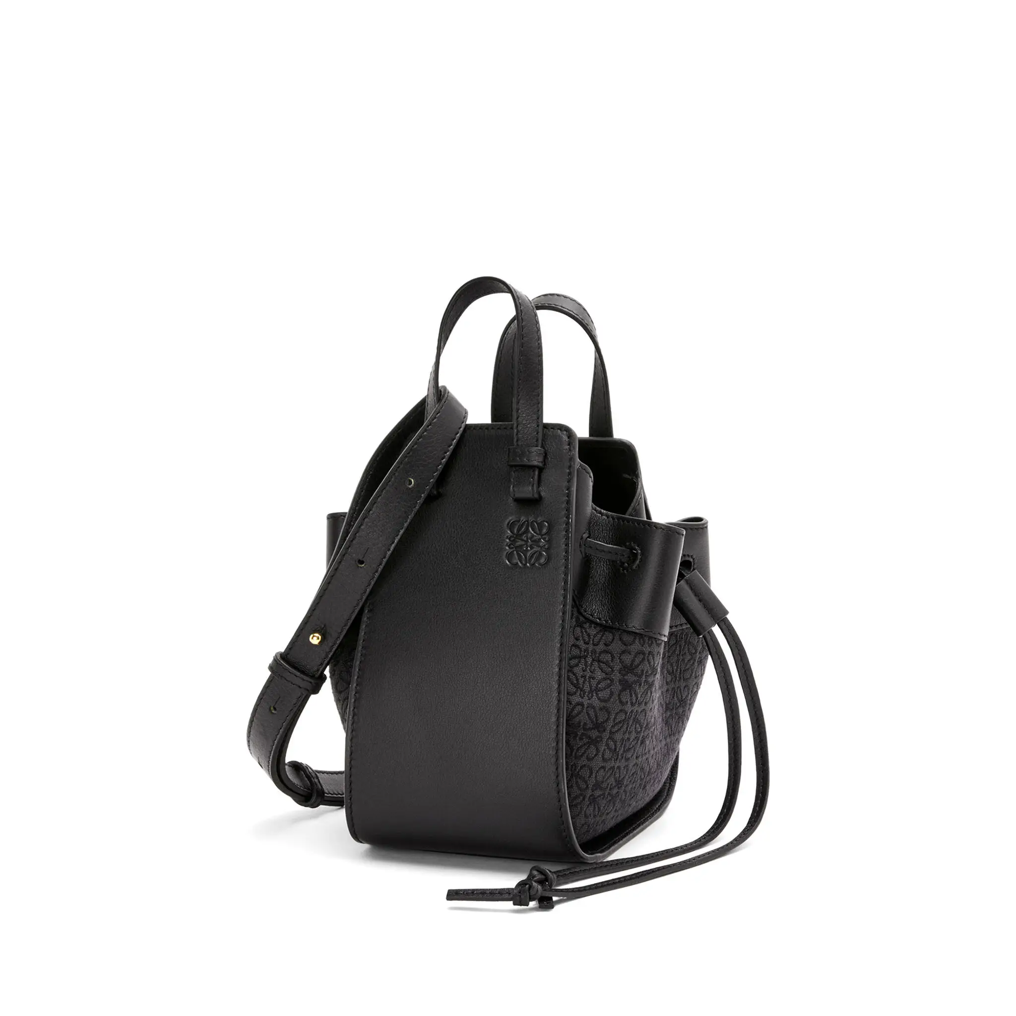 LOEWE-MINI-HAMMOCK-DRAWSTRING-BAG-ANAGRAM-JACQUARD-CALFSKIN-BLACK-A538V07X11-1268 LOEWE MINI HAMMOCK DRAWSTRING BAG ANAGRAM JACQUARD CALFSKIN BLACK A538V07X11 1268